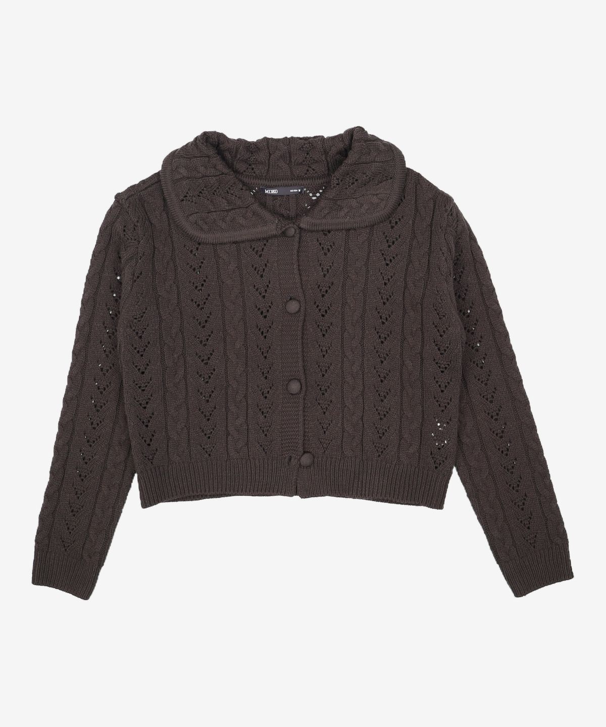 미쏘(MIXXO) 카라 포인트 케이블 크롭 가디건 MIWCKBT94T M