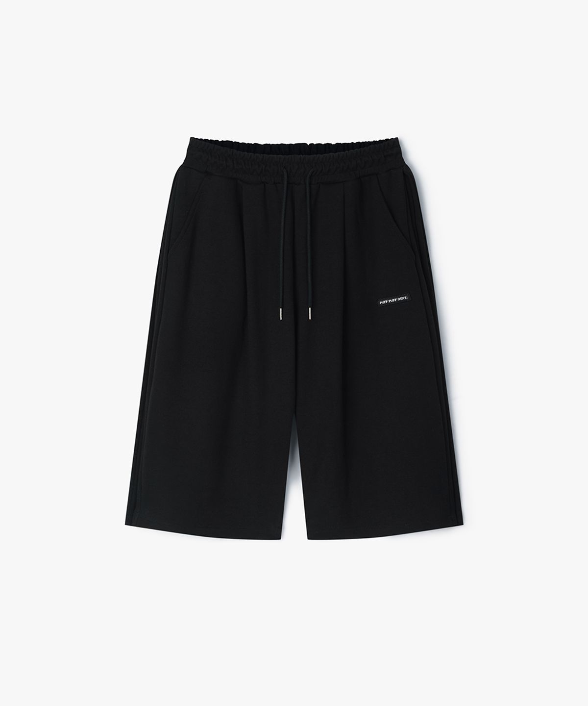 퍼프퍼프뎁트(PUFF PUFF DEPT) 3Pleats Bermuda Wide Sweat Shorts BLACK