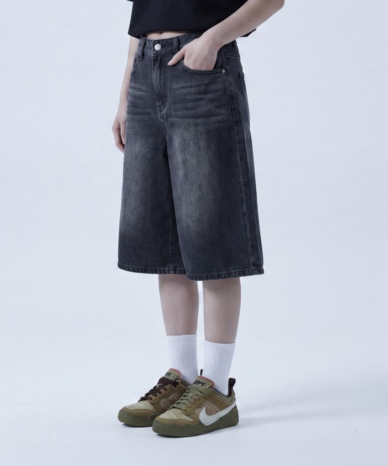 [W] 빈티지 워싱 데님 버뮤다 팬츠 (블랙)