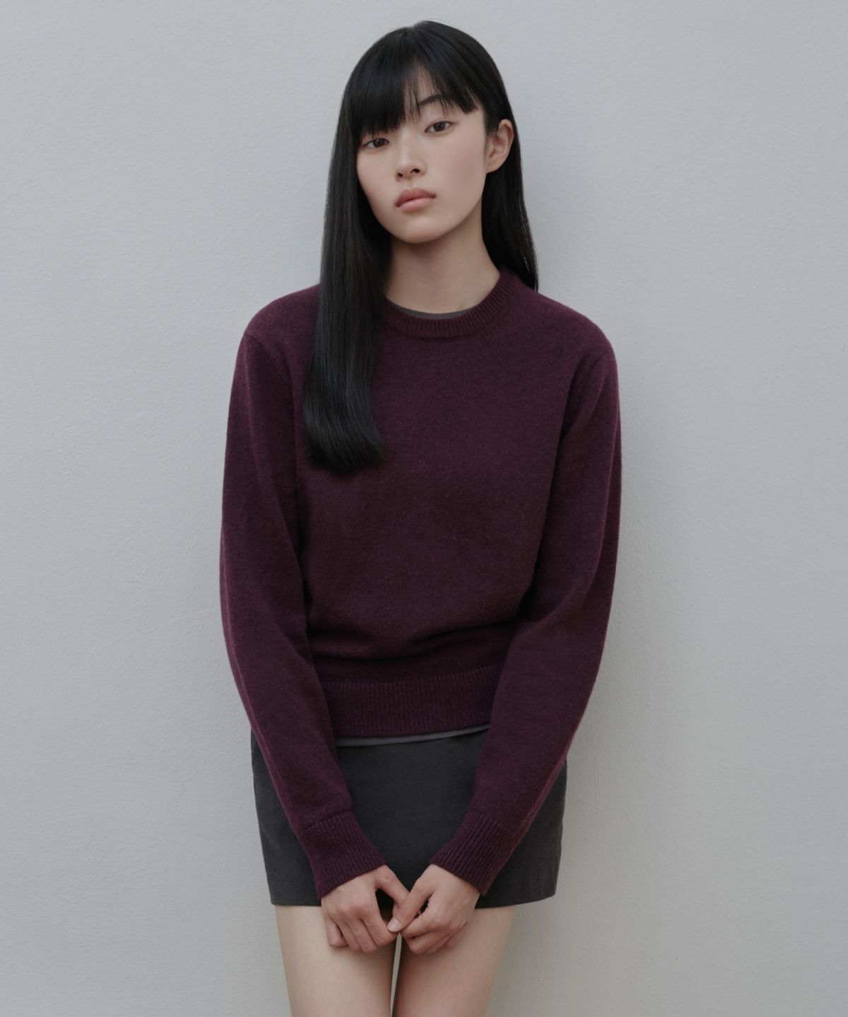 무신사 스탠다드 우먼(MUSINSA STANDARD WOMAN) [빅토리아 울] 우먼즈 크루 넥 니트 [플럼]