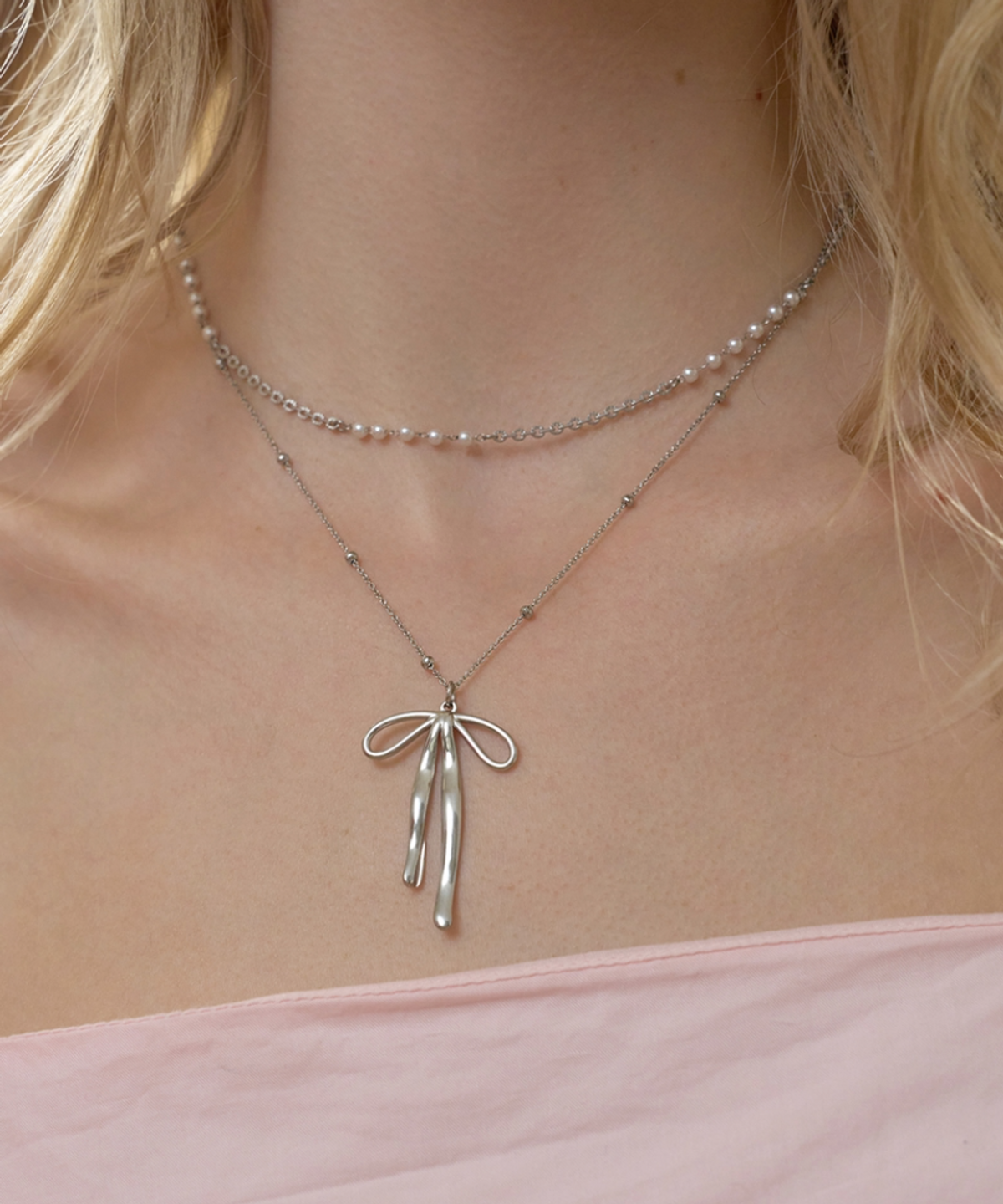 판타스틱 플래닛(FANTASTIC PLANET) ribbon pearl layered necklace