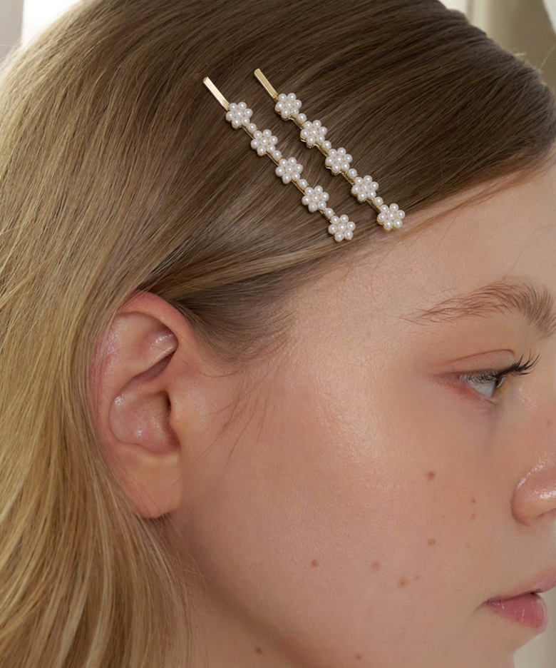 [2SET] flower pearl hair pin