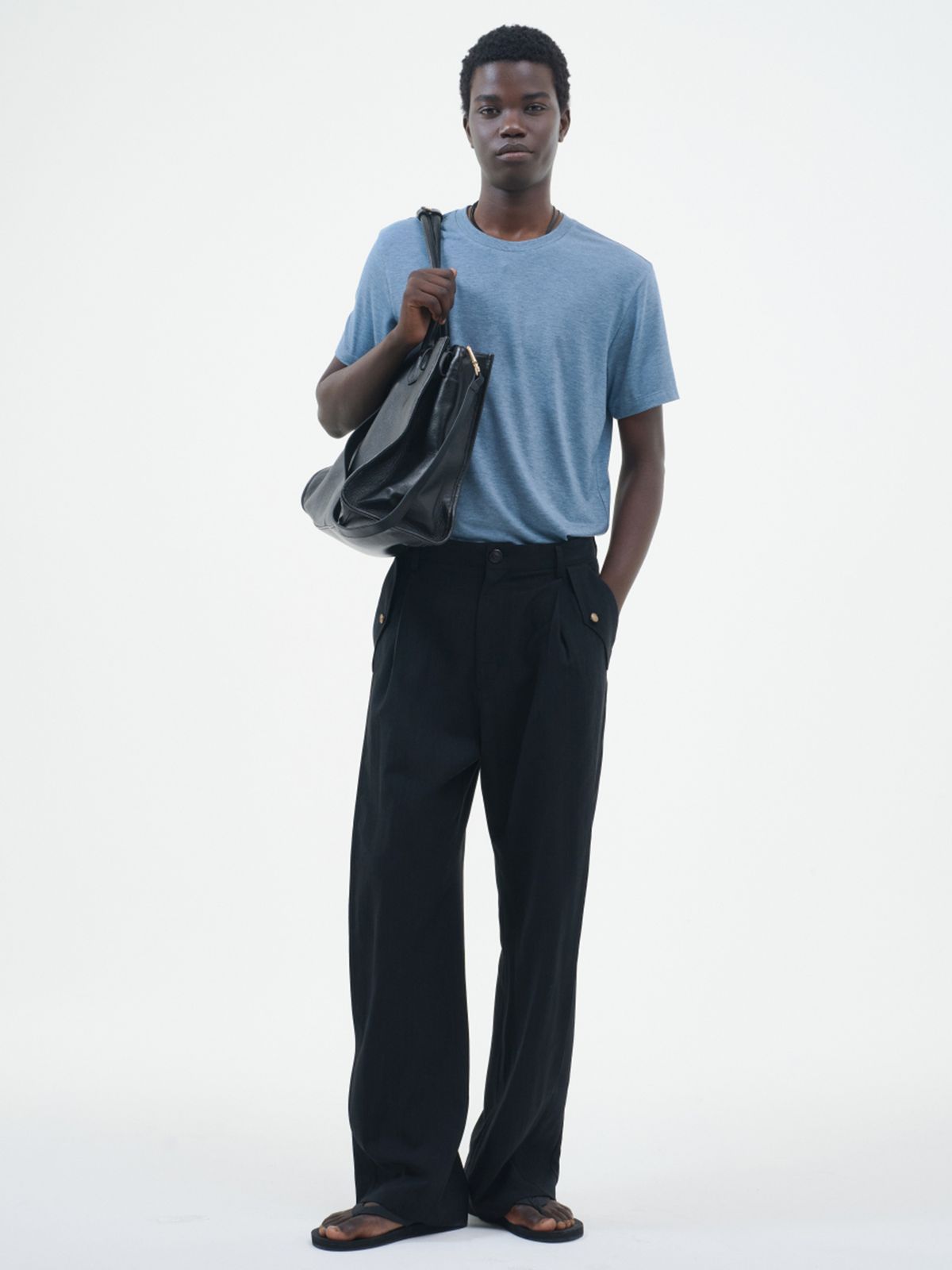 포커페이스(POKERFACE) TWO PLEATED FLAP PANTS BLACK STRIPE