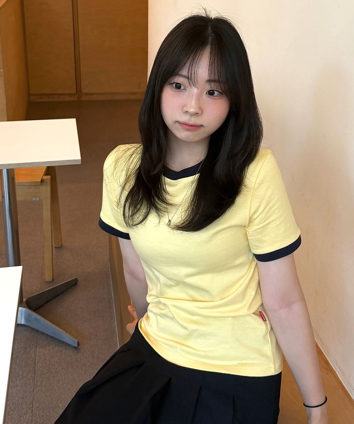 에이던엠(ADERNM) DAILY CROP RINGER T-SHIRTS (YELLOW)