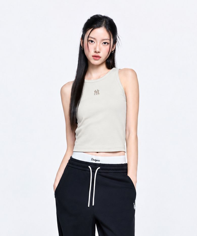 여성 베이직 스몰로고 슬림 크롭 나시 티셔츠 NY (Cream)