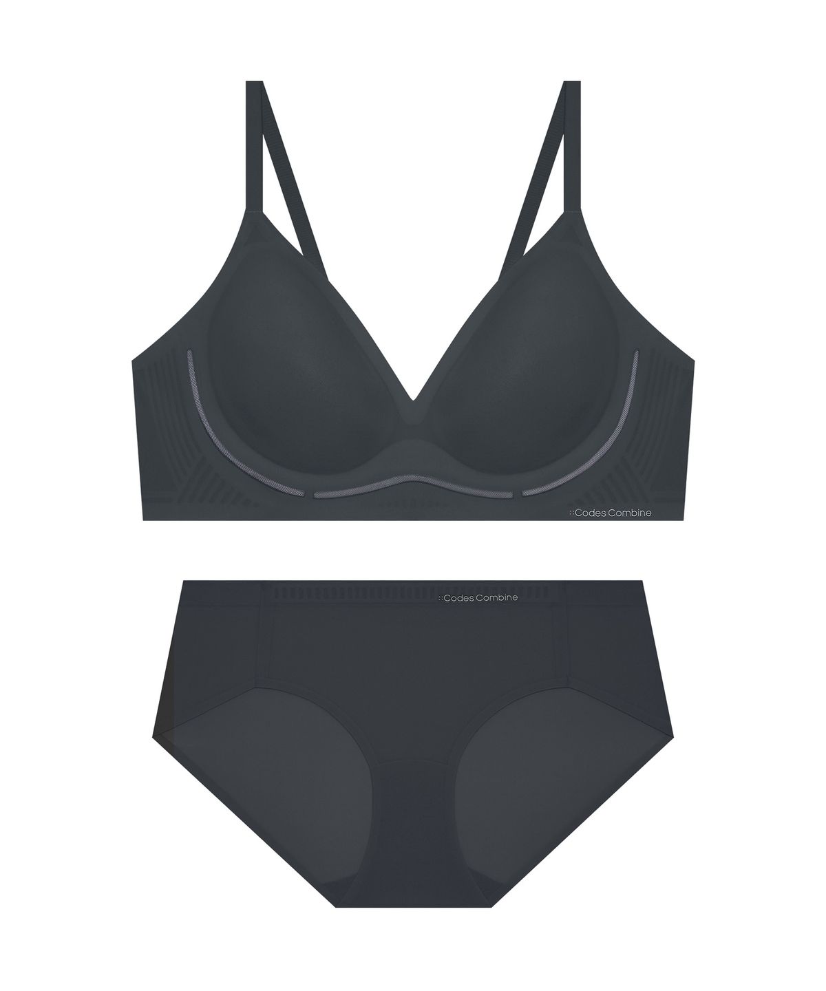 코데즈컴바인 이너웨어(CODES COMBINE INNERWEAR) 초경량 윈드메쉬 심리스 브라 팬티 세트_차콜