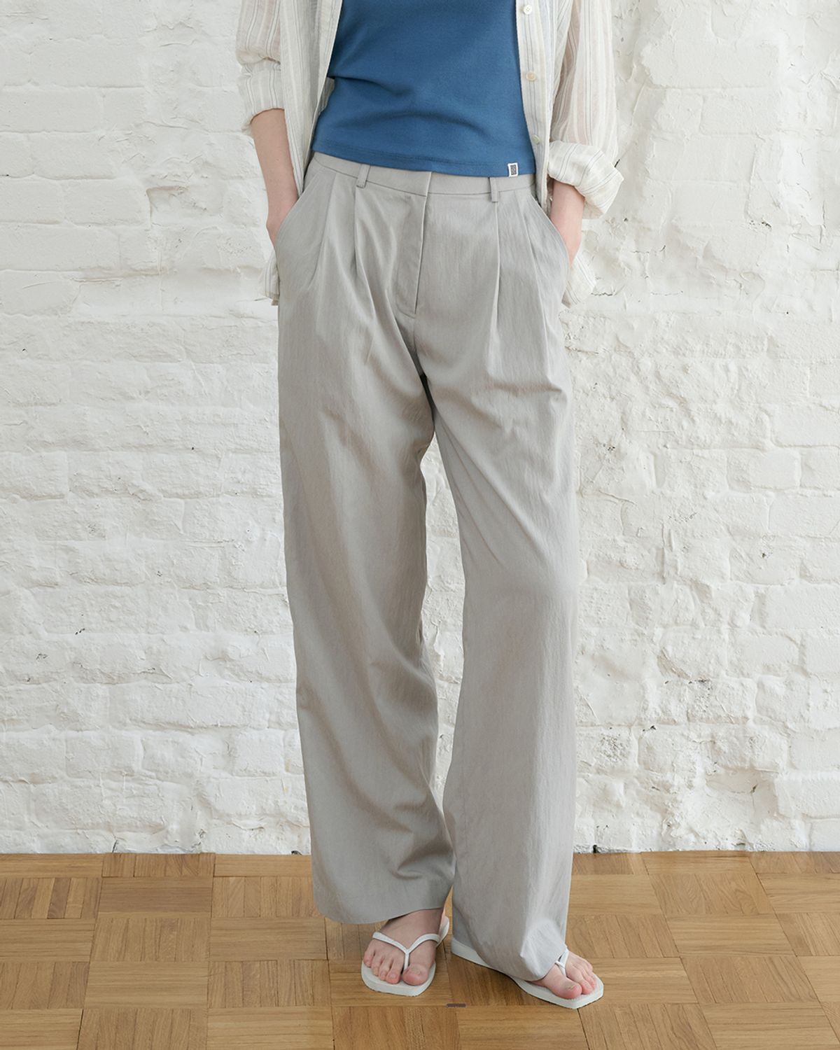 블루브릭(BLUEBRICK) [기장선택] Summer loose slacks (light gray)