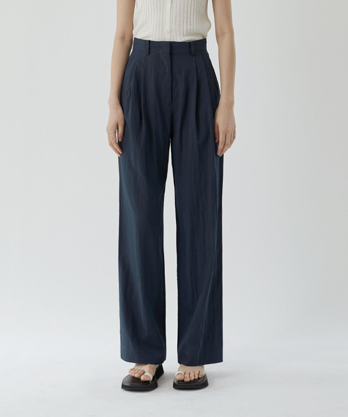 블루브릭(BLUEBRICK) [기장선택] Summer loose slacks (navy)