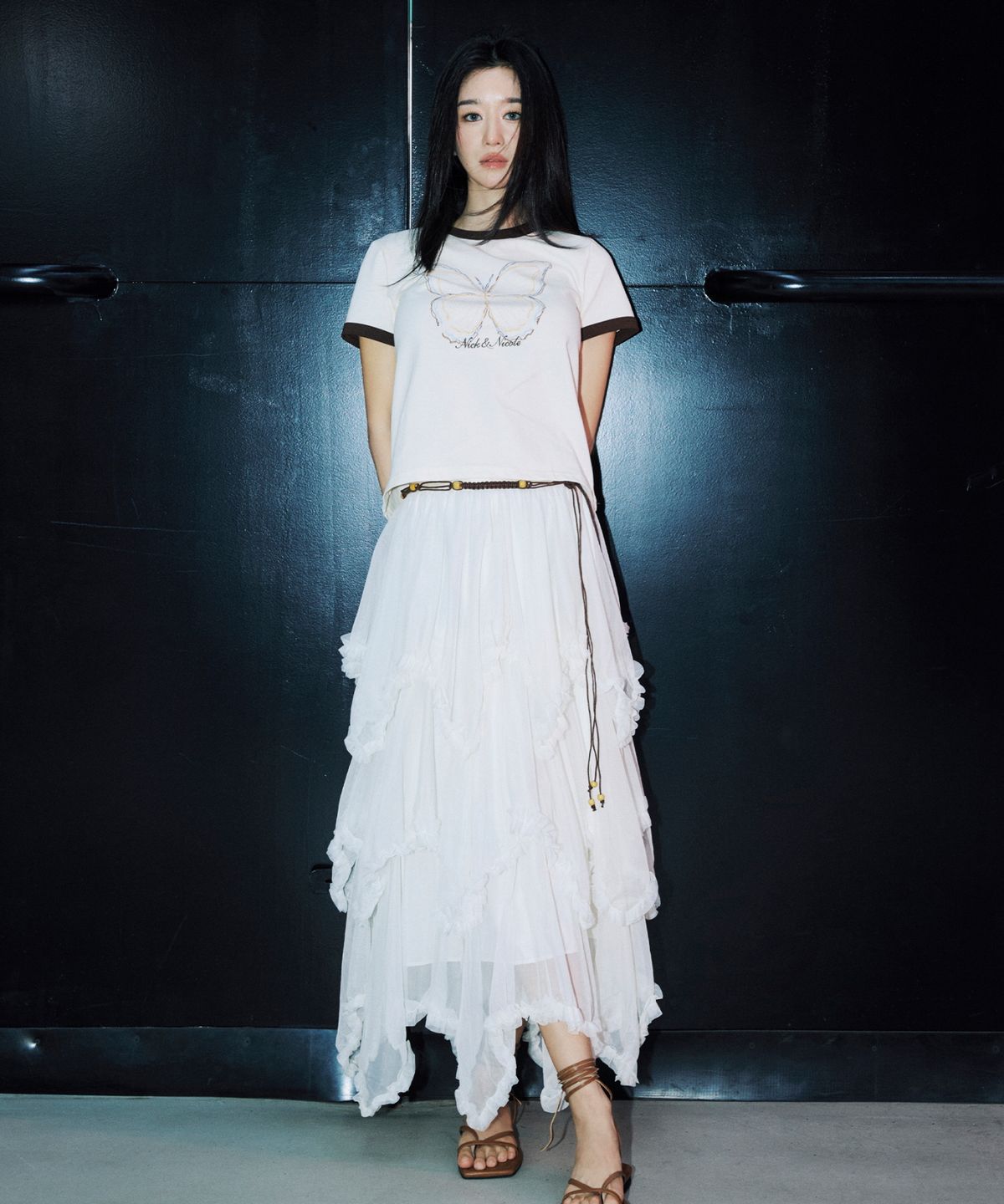 닉앤니콜(NICK&NICOLE) LAYERED FRILL TULLE LONG SKIRT_IVORY