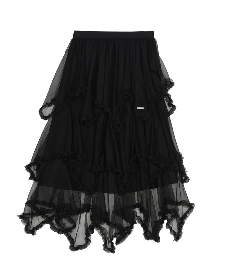 LAYERED FRILL TULLE LONG SKIRT_BLACK