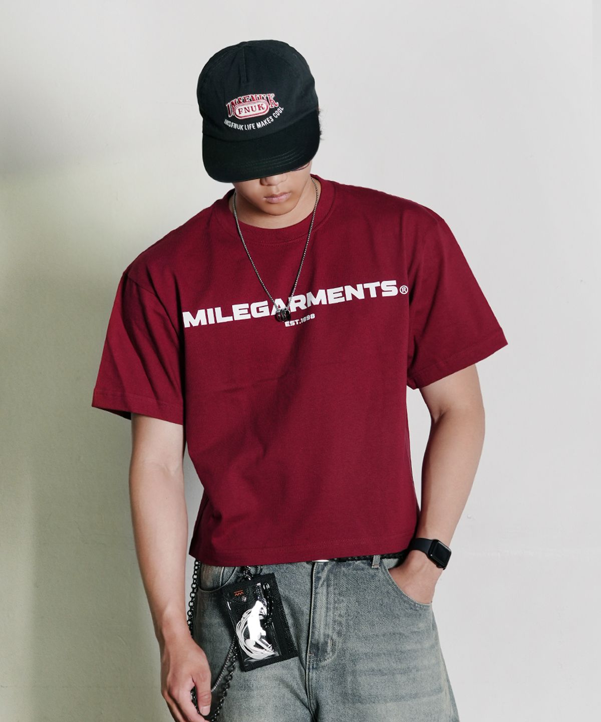 더마일(THEMILE) 마일 가먼츠 크롭 크루넥_BURGUNDY