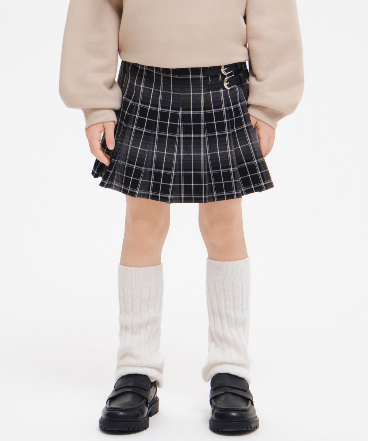 무신사 스탠다드 키즈(MUSINSA STANDARD KIDS) 걸즈 체크 버클 플리츠 미니 스커트 [블랙]