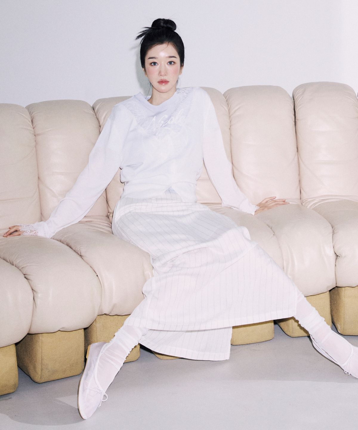 닉앤니콜(NICK&NICOLE) LINEN STRIPE LONG SKIRT_IVORY