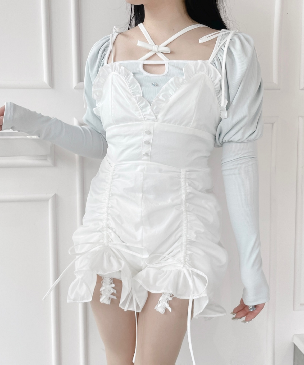 릴릴리(LILLILLY) 나일론 프릴 올인원_화이트