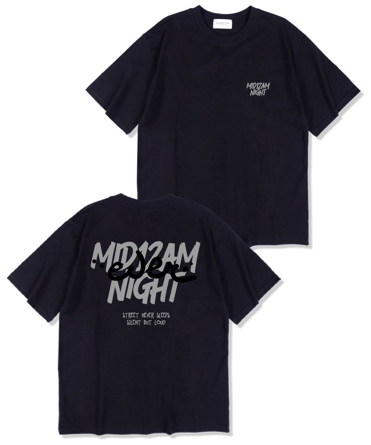미드나잇12에이엠(MIDNIGHT12AM) 네비슬립 오버핏 반팔 티셔츠 네이비