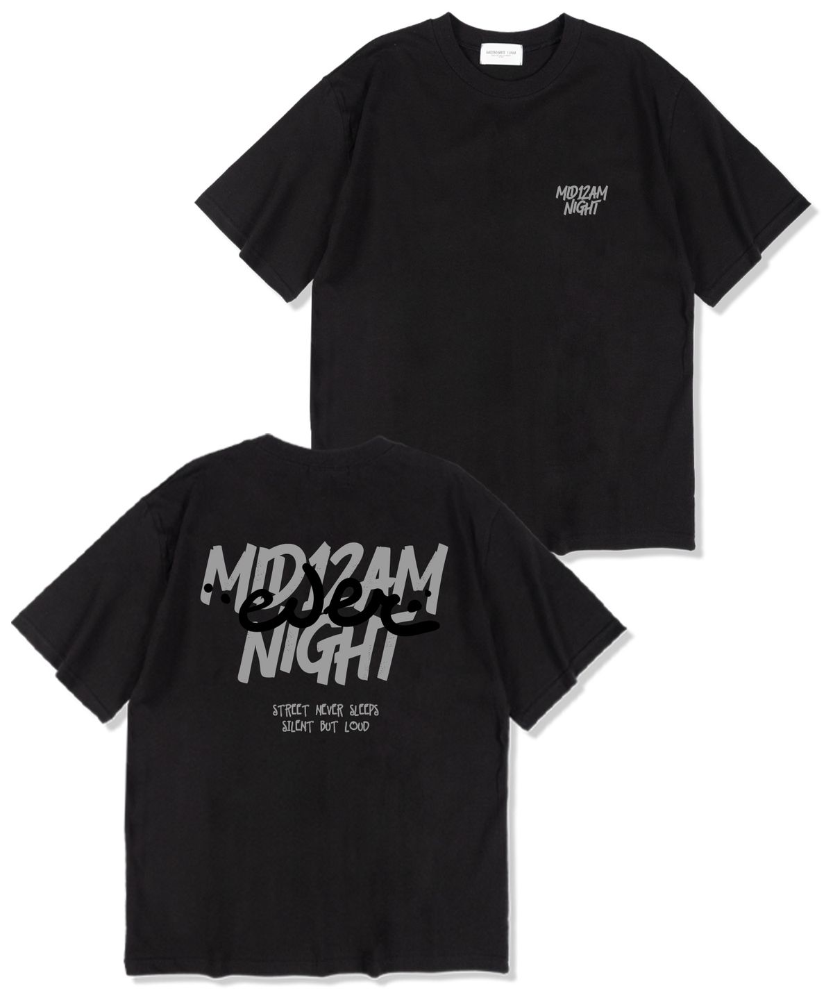 미드나잇12에이엠(MIDNIGHT12AM) 네비슬립 오버핏 반팔 티셔츠 블랙
