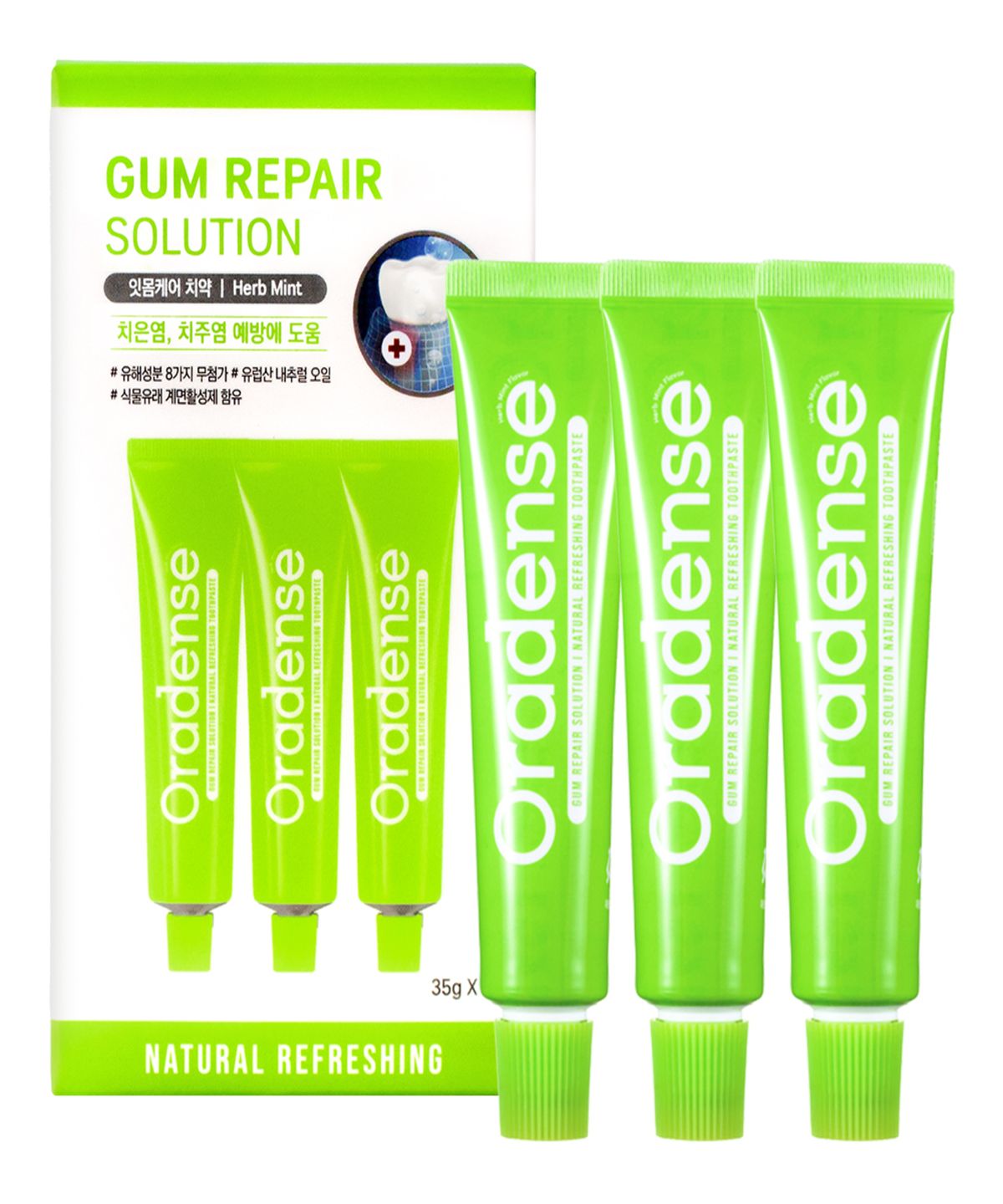 오라덴스(ORADENSE) 내추럴리프레싱 잇몸케어 치약 35g, 3개입