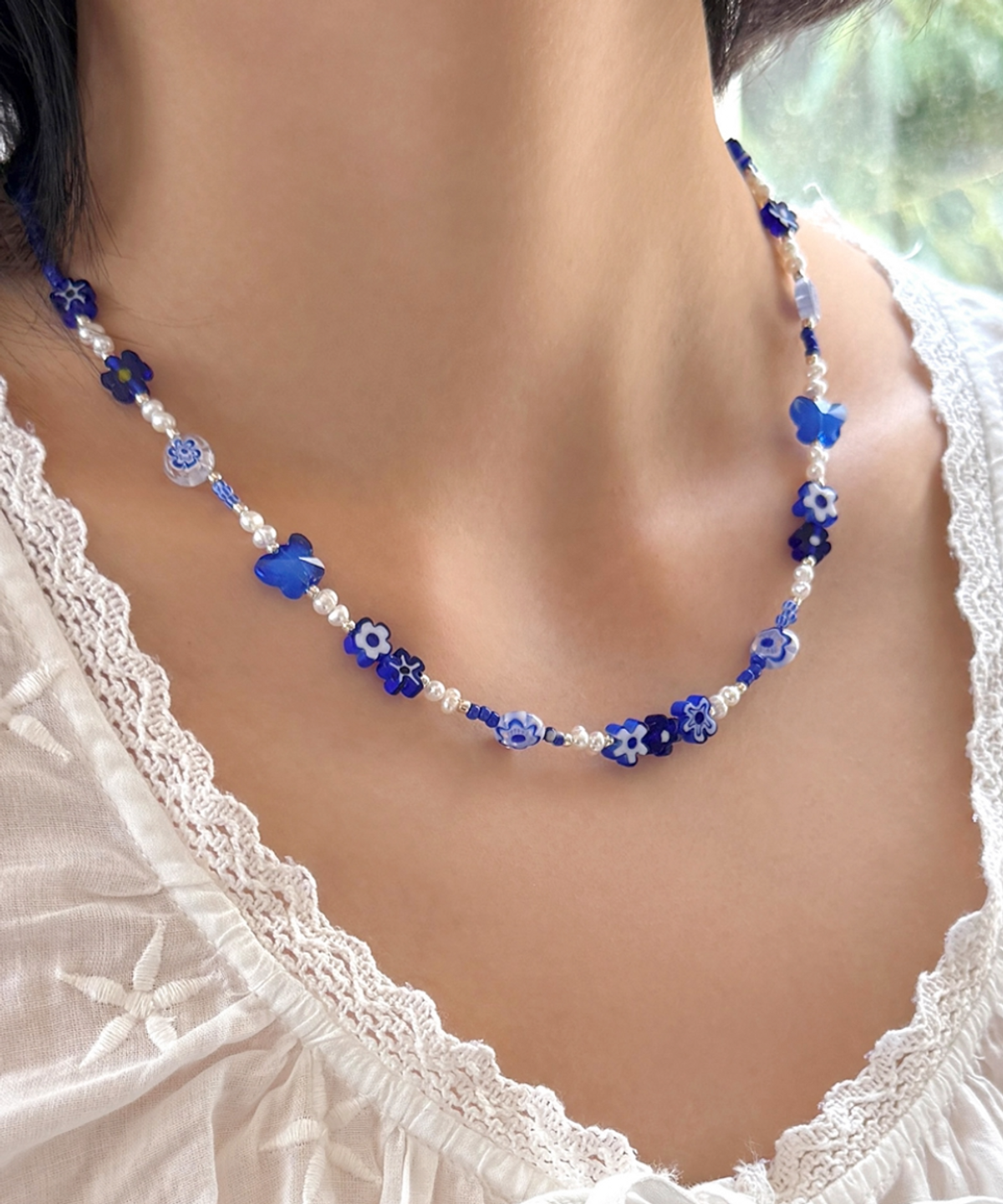 판타스틱 플래닛(FANTASTIC PLANET) blue flower pearl necklace