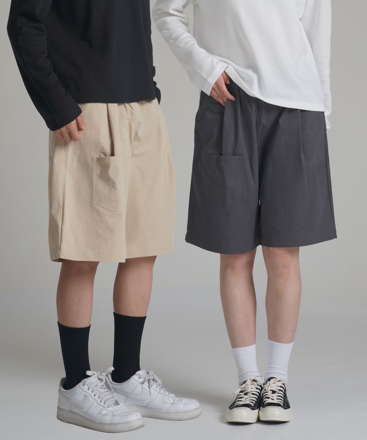 노밍(NOMING) [2PACK] 치노 원턱 포켓 와이드 버뮤다 쇼츠 (3COLOR)