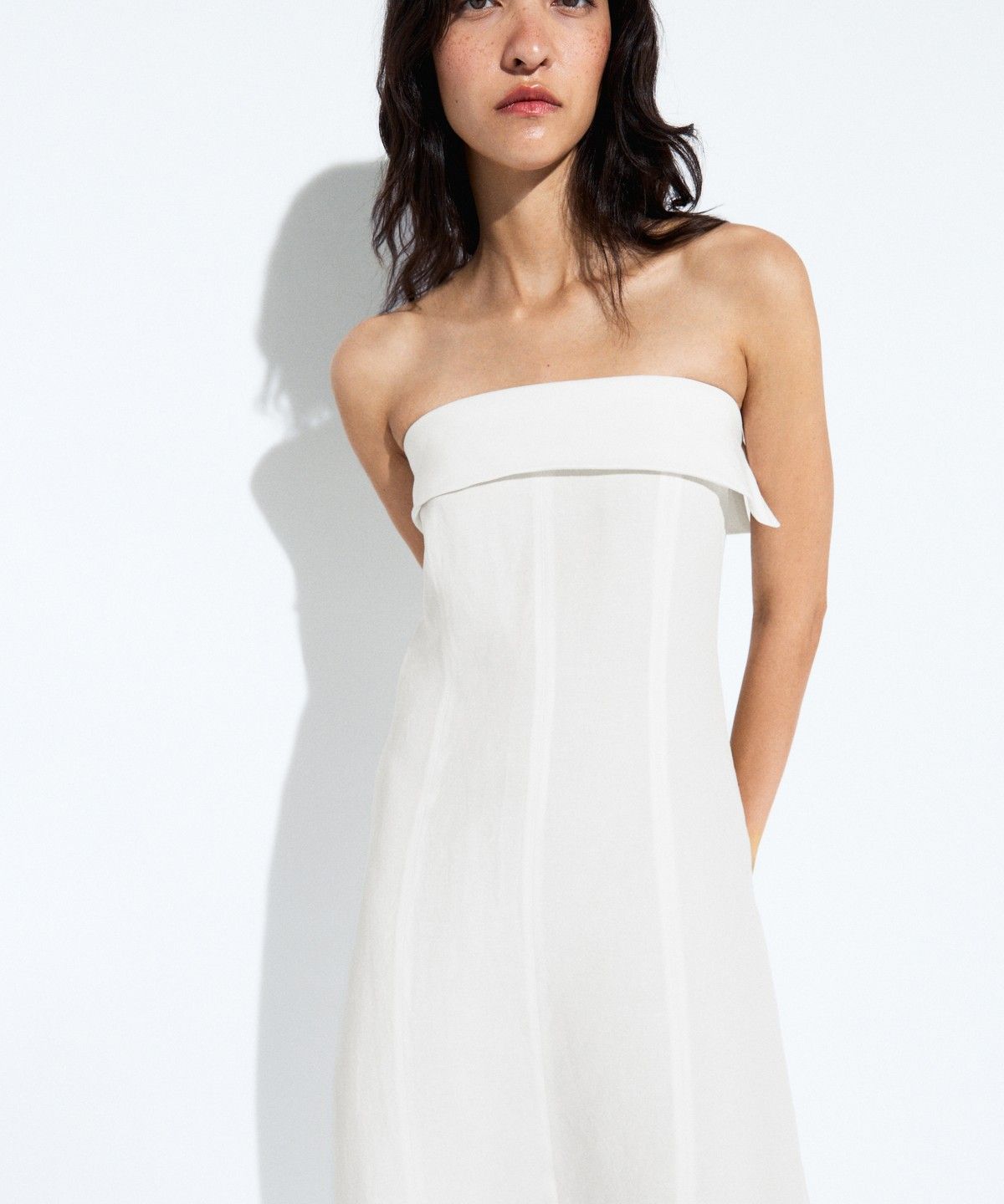 마시모두띠(MASSIMO DUTTI) 린넨 오프숄더 미디 원피스