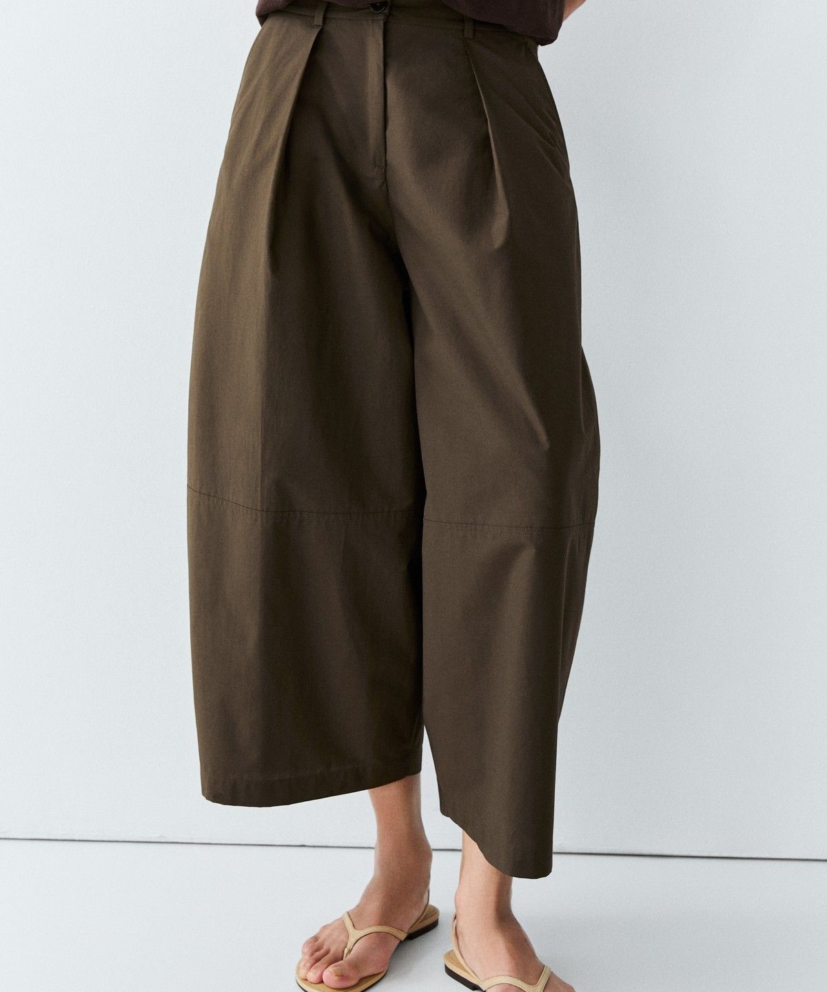 마시모두띠(MASSIMO DUTTI) 코튼 포플린 혼방 와이드 팬츠