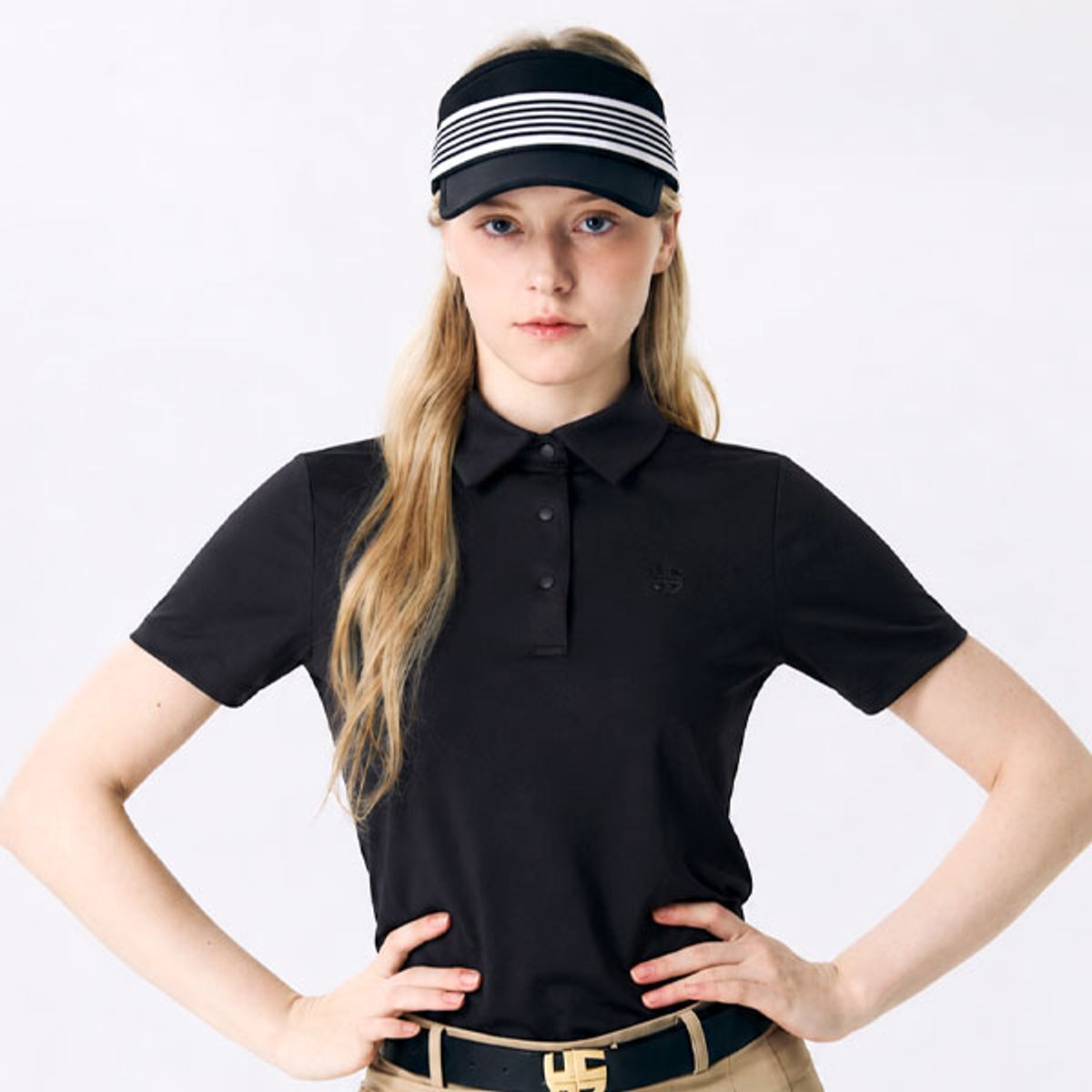 헨리스튜어트(HENRY STUART) 여성용 솔리드 반팔 티셔츠 블랙