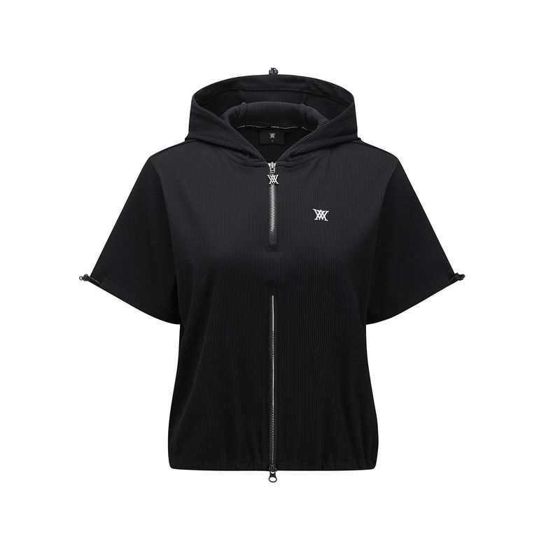 WOMEN ABSTRACT DOUBLE ZIP ANORAK T-SHIRT_BK