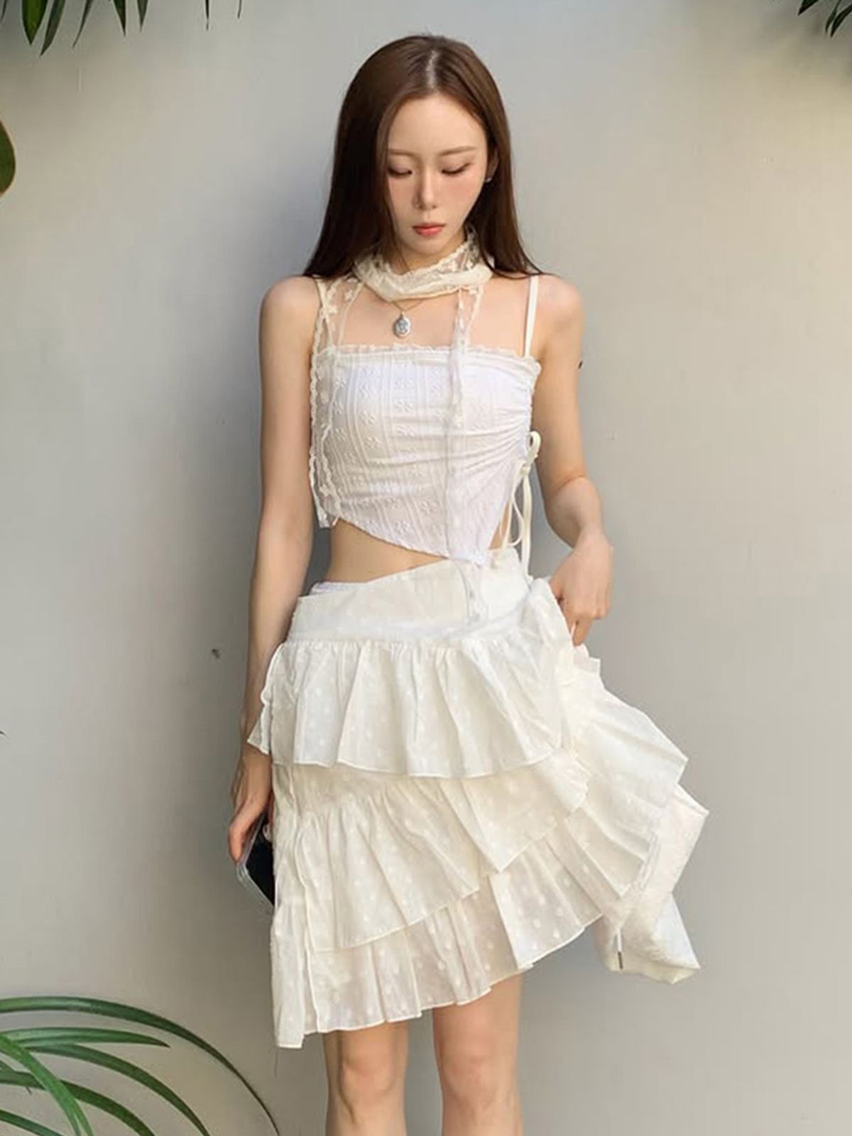 그리트(GREET) 소반 도트 캉캉 미디 스커트_Soban Skirt_White