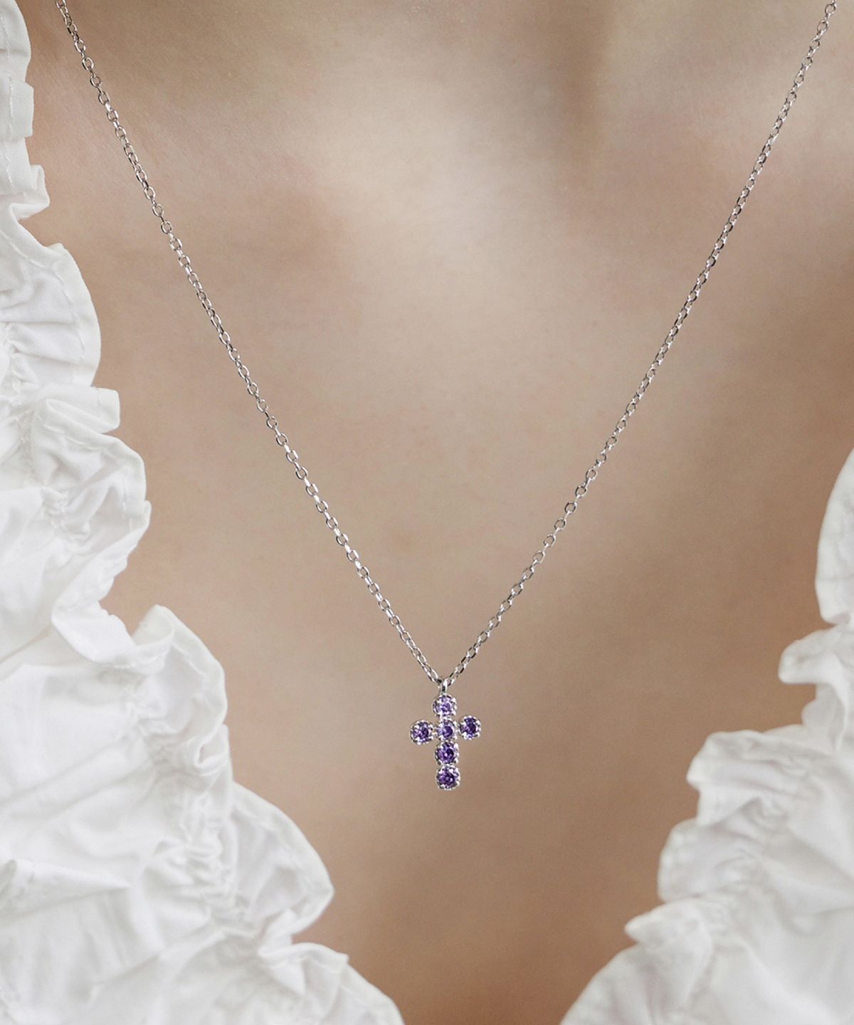 바이이에르(BYHYERES) [925 silver] 바이그레인 실버 퍼플 크로스 목걸이 (White) BH7N64749W9500