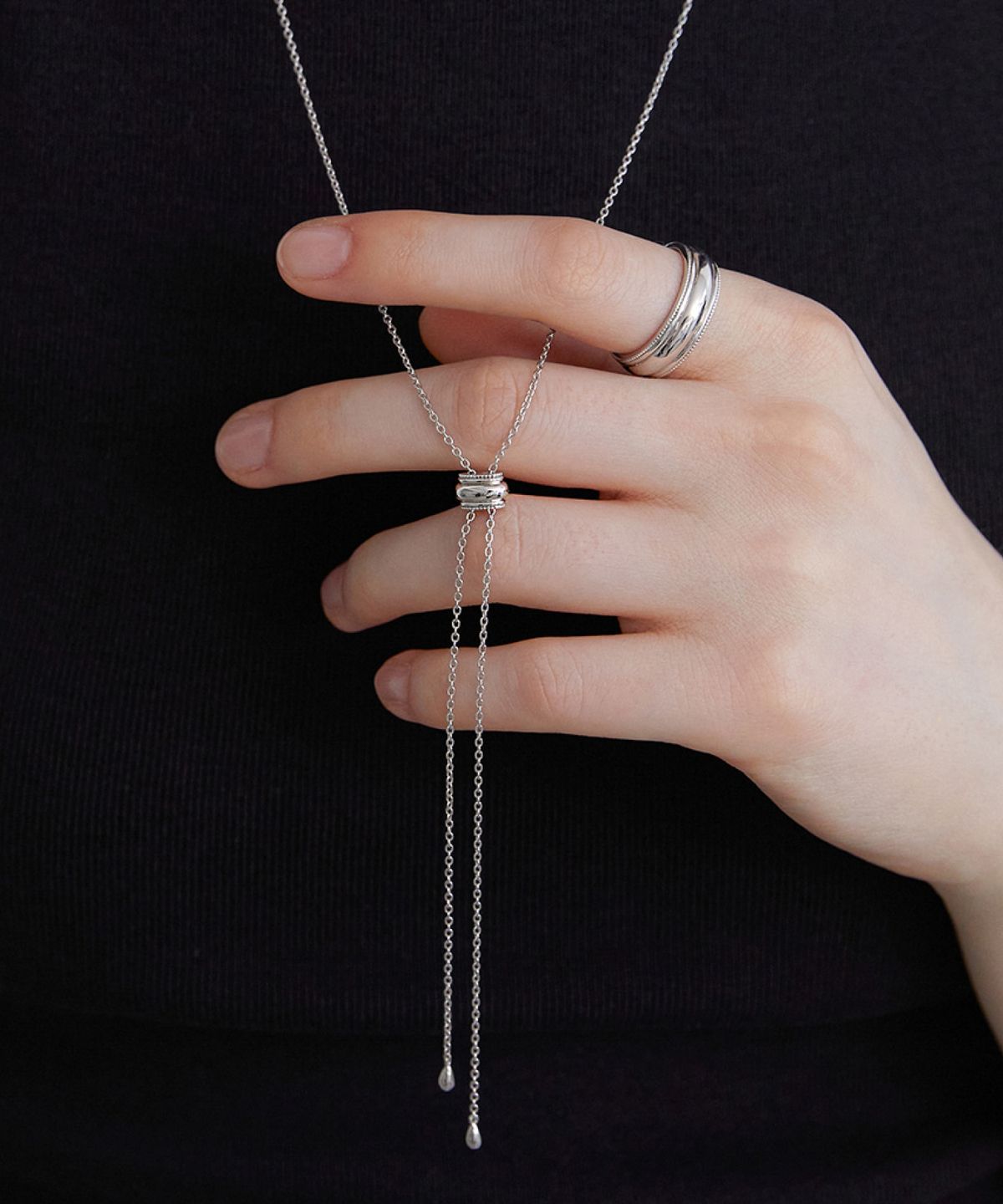 바이이에르(BYHYERES) [925 silver] Milgrain scarf necklace (White) BH7N50787W9750