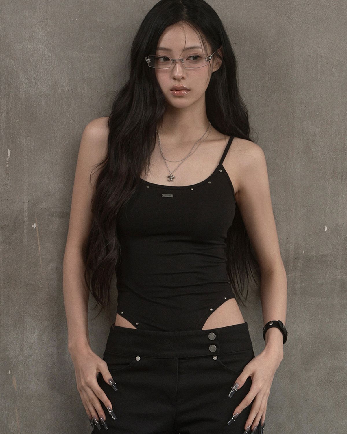 카키포인트(KHAKIPOINT) Stud Bodysuit Sleeveless (black)