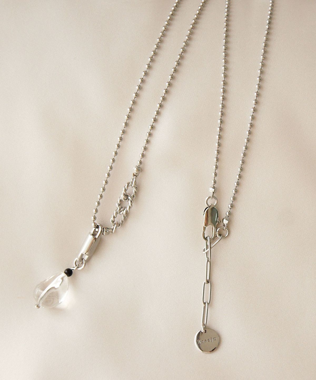 트레쥬(TREAJU) Ball chain necklace with clear pendent