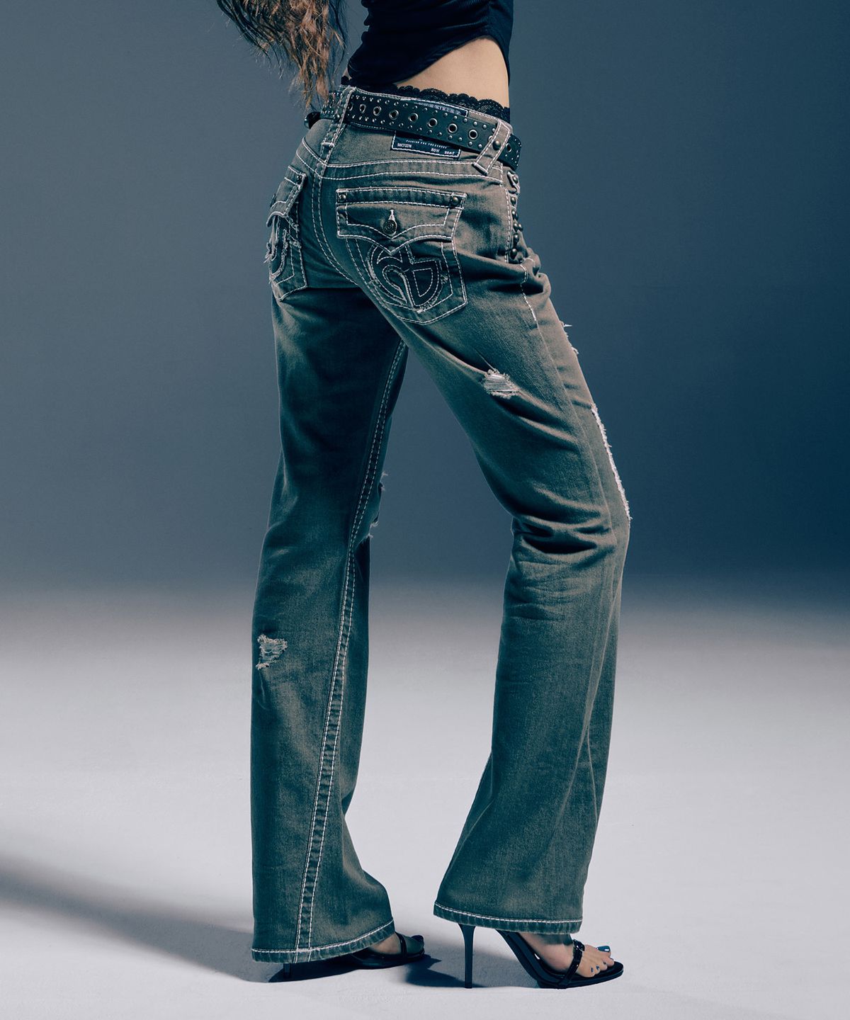노매뉴얼(NOMANUAL) NO RELIGION BOOTCUT DENIM PANTS - WASHED BROWN