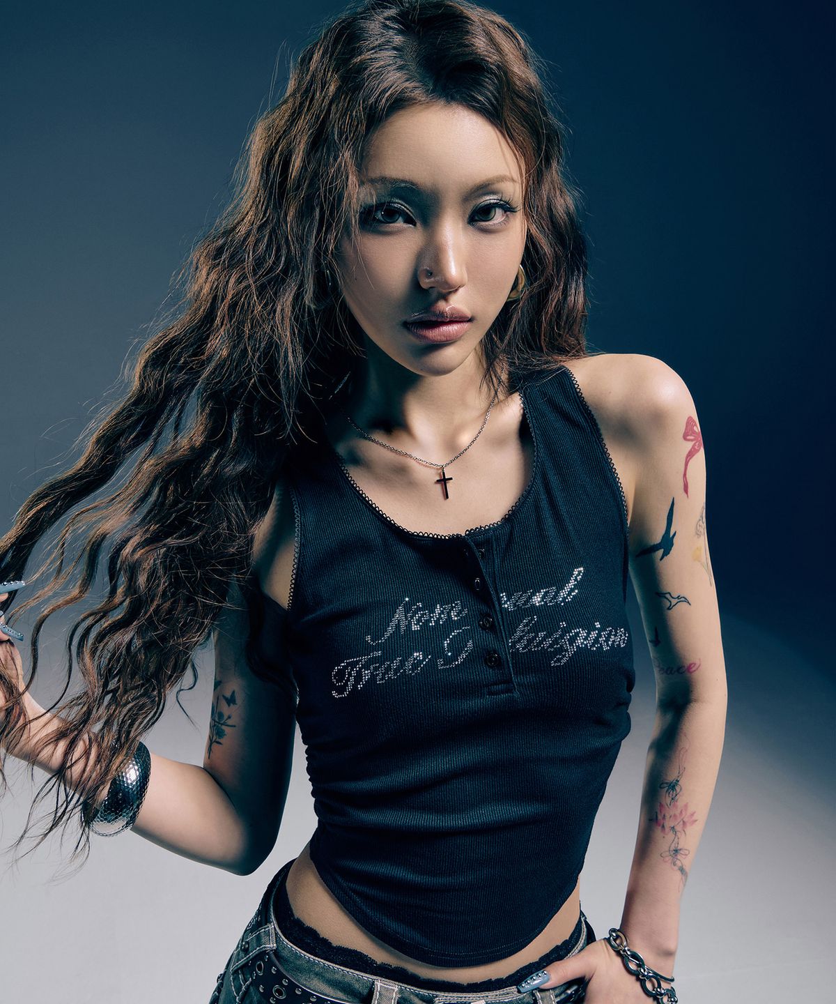 노매뉴얼(NOMANUAL) NO RELIGION SHIRRING SLEEVELESS TEE - BLACK
