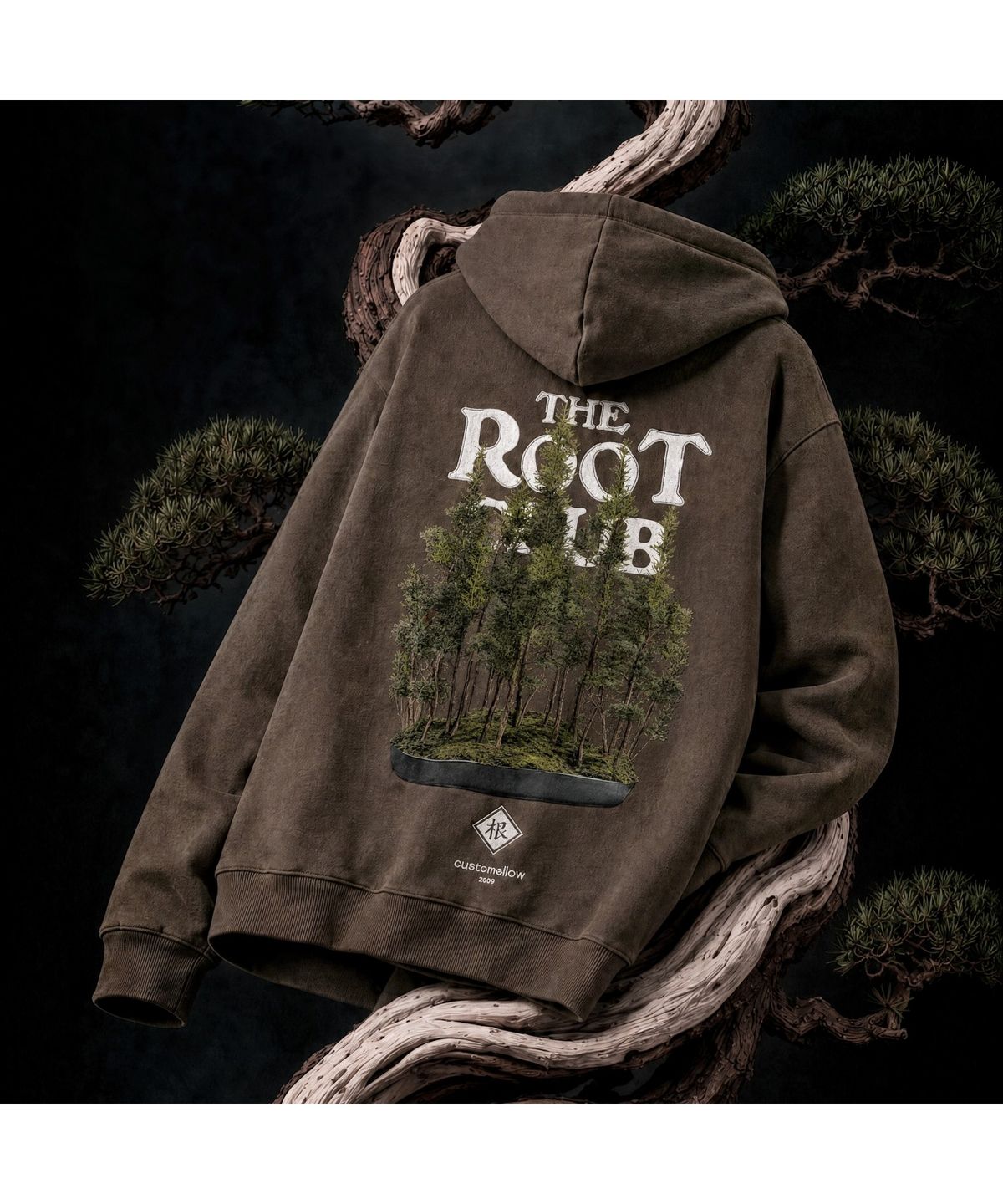 커스텀멜로우(CUSTOMELLOW) [TRC Bonsai] Brown Bonsai Artwork Hoodie CWTAM26596BRX