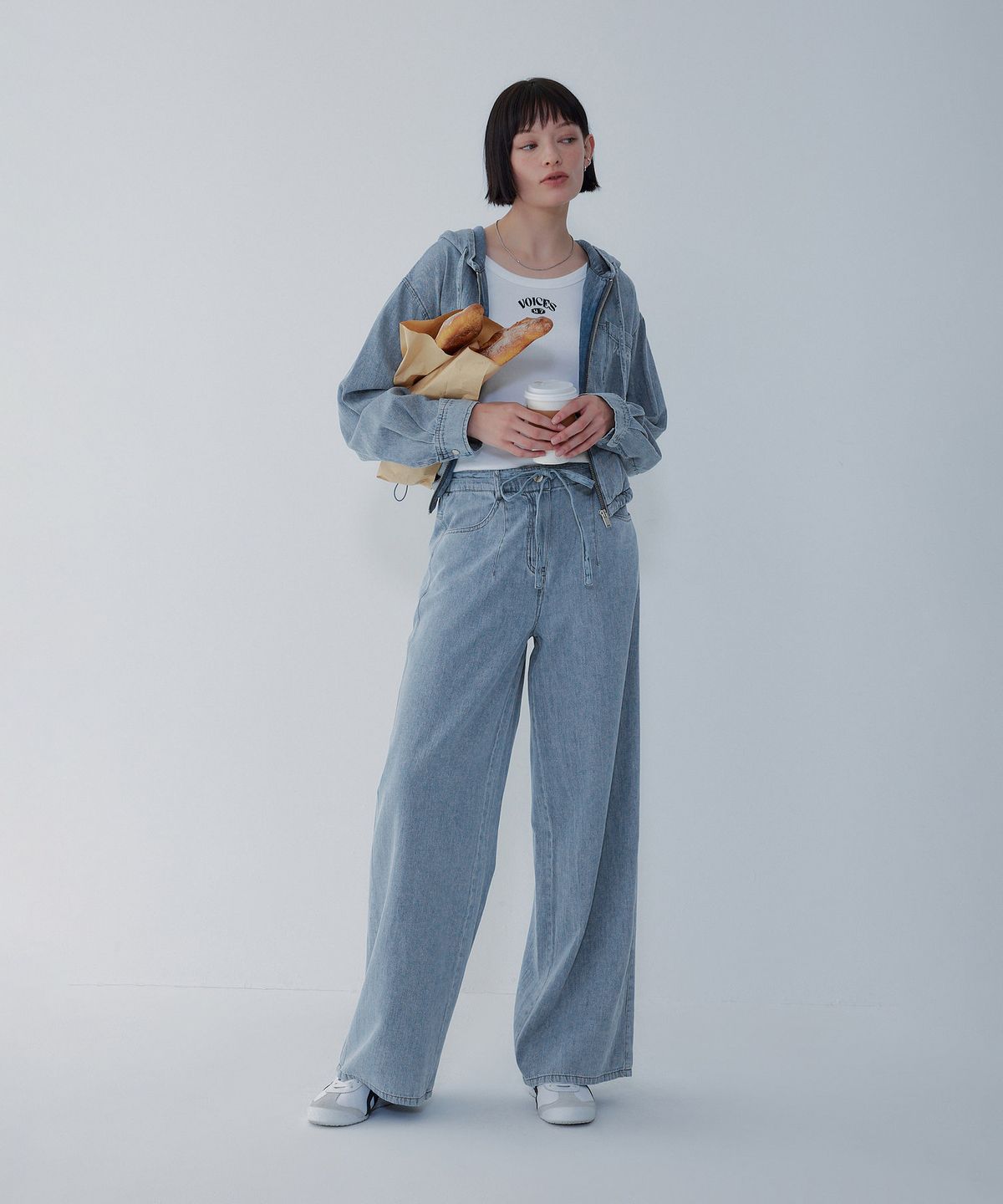 보브(VOICE OF VOICES) 벨티드 워싱 와이드 데님 팬츠 _블루_7156255800