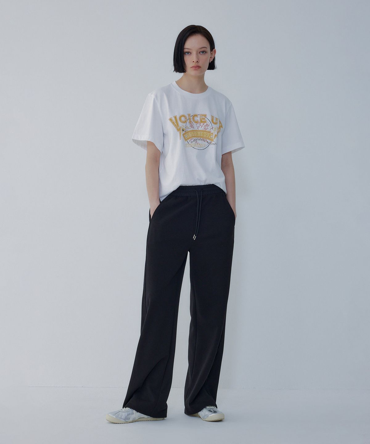 보브(VOICE OF VOICES) 우븐 믹스 와이드 팬츠 _블랙_7156230004