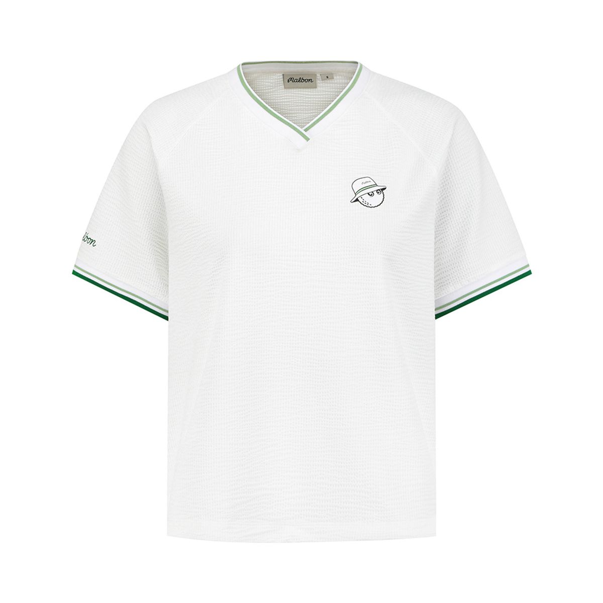말본 골프(MALBON GOLF) 시어서커 저지 세미오버 브이넥 티셔츠 WHITE (WOMAN)