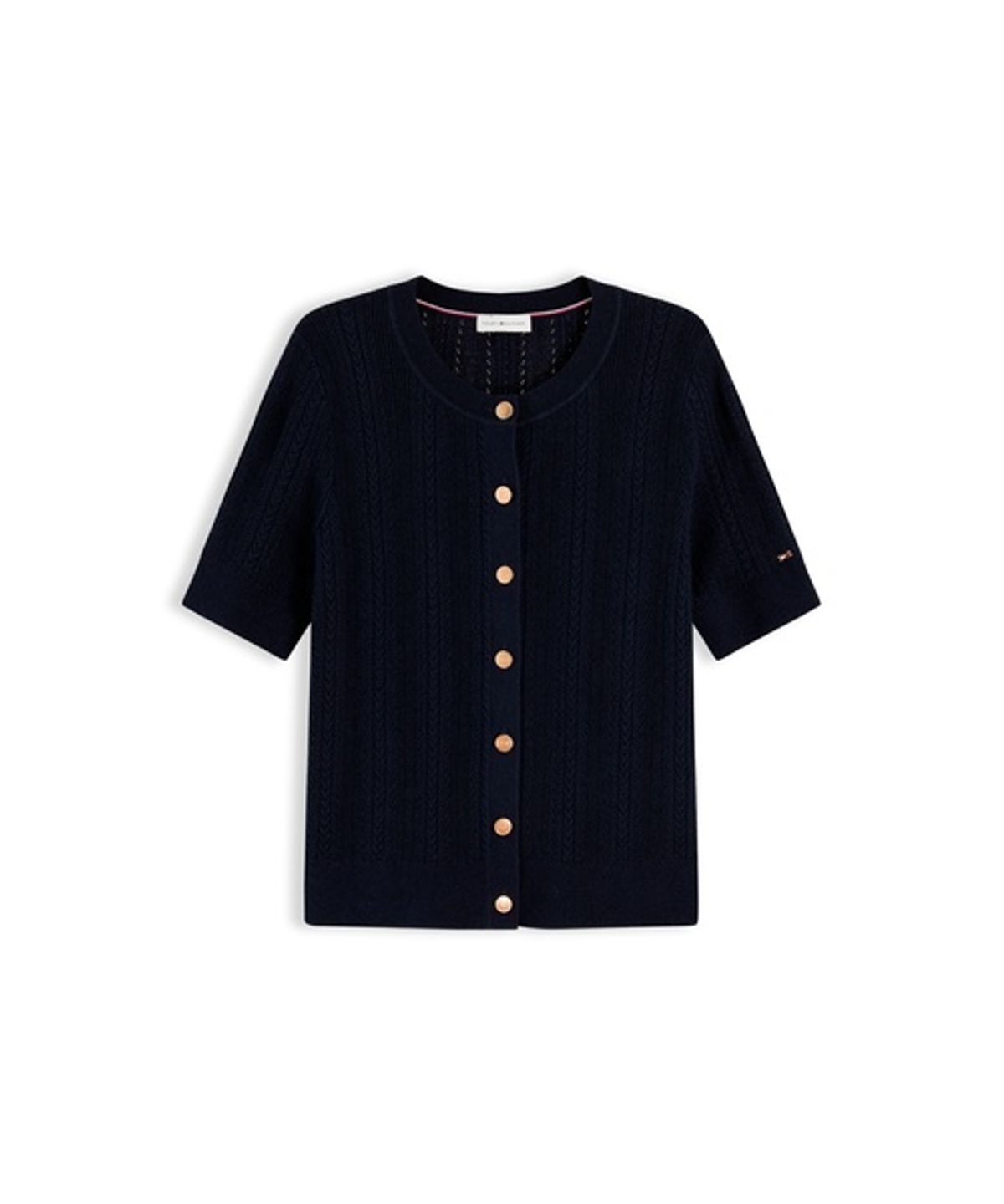 타미힐피거(TOMMY HILFIGER) 골드 버튼 케이블 크루넥 가디건
