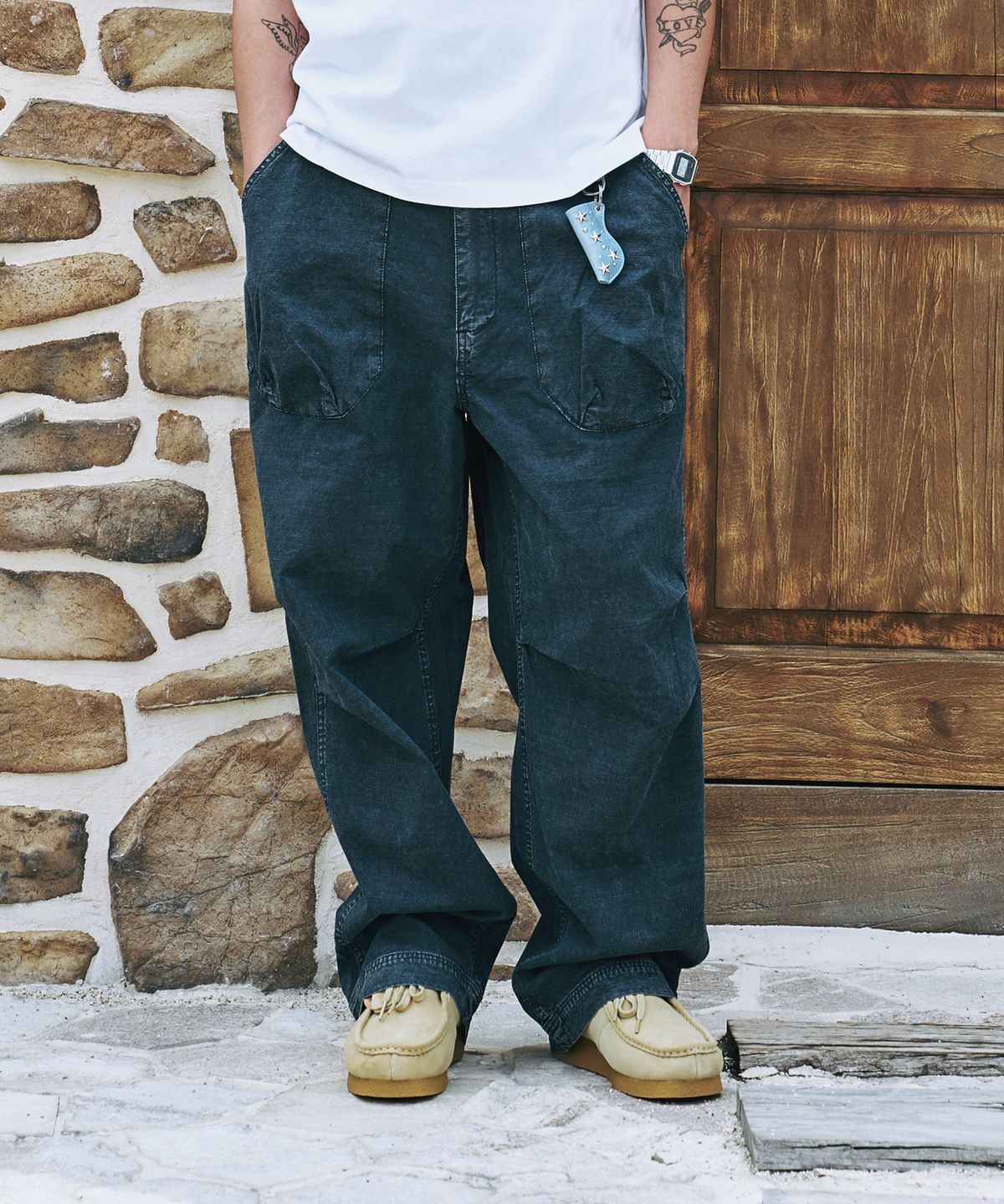 미드업데이트(MIDUPDATE) Knee-Tuck Wide Fatigue Pants navy
