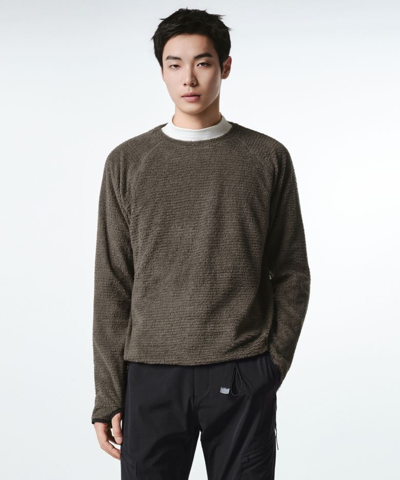 [시티 레저] 메시 플리스 크루 넥 긴소매 티셔츠 [브라운]