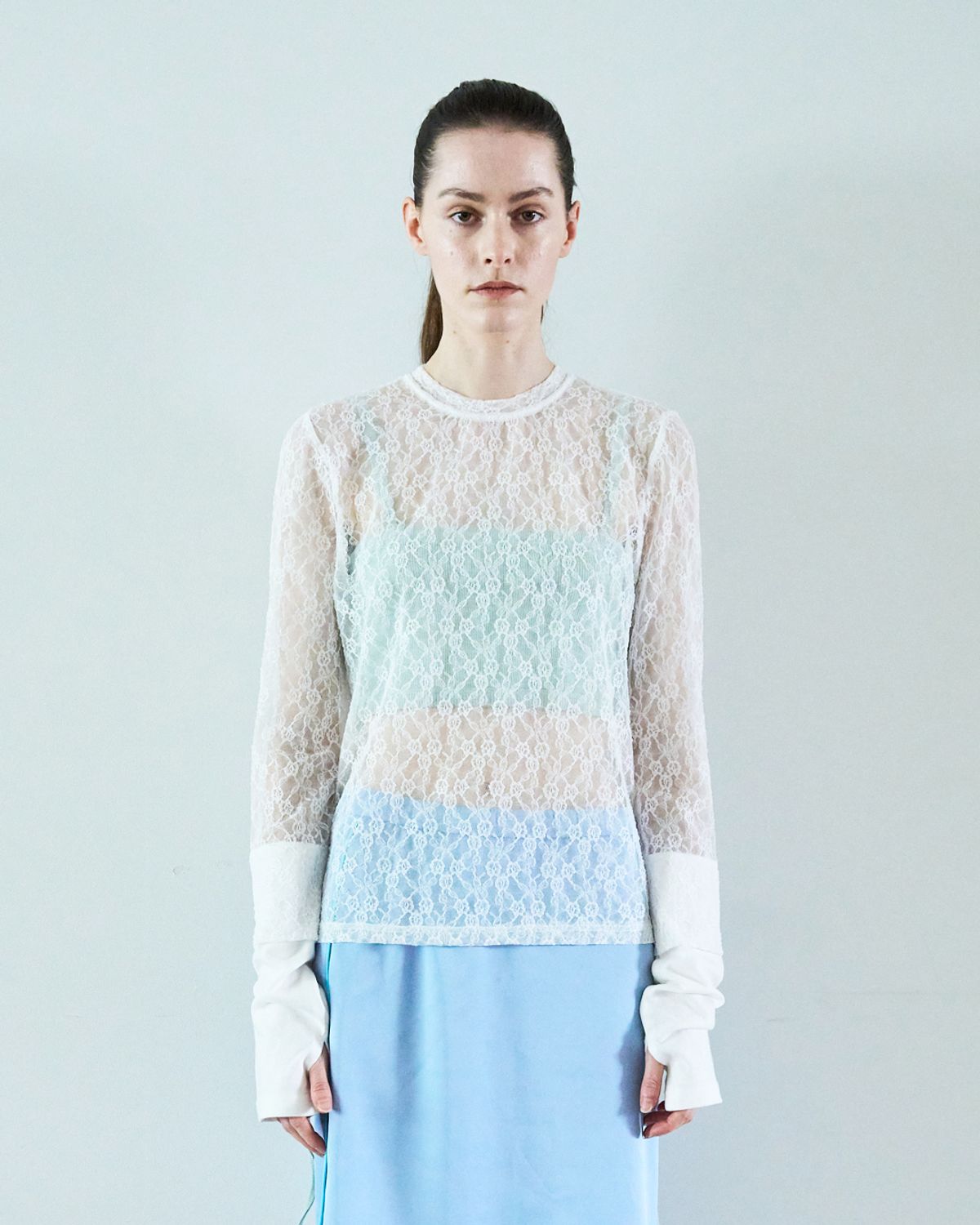 씬(SEEN) DOUBLE SLEEVE LACE LONG T-SHIRTS (White)