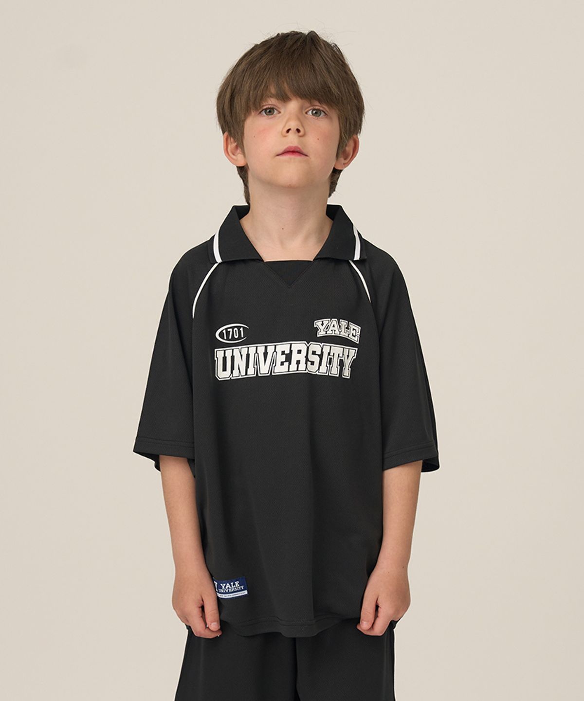 예일키즈(YALE KIDS) 래글런 저지 배색 하프 티셔츠 A5M009