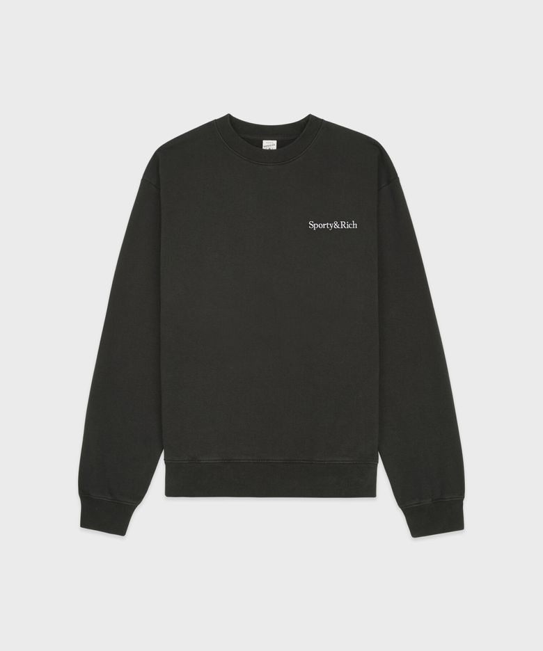 세리프 로고 자수 크루넥 남여공용 - 페이디드 블랙 R265AUW014