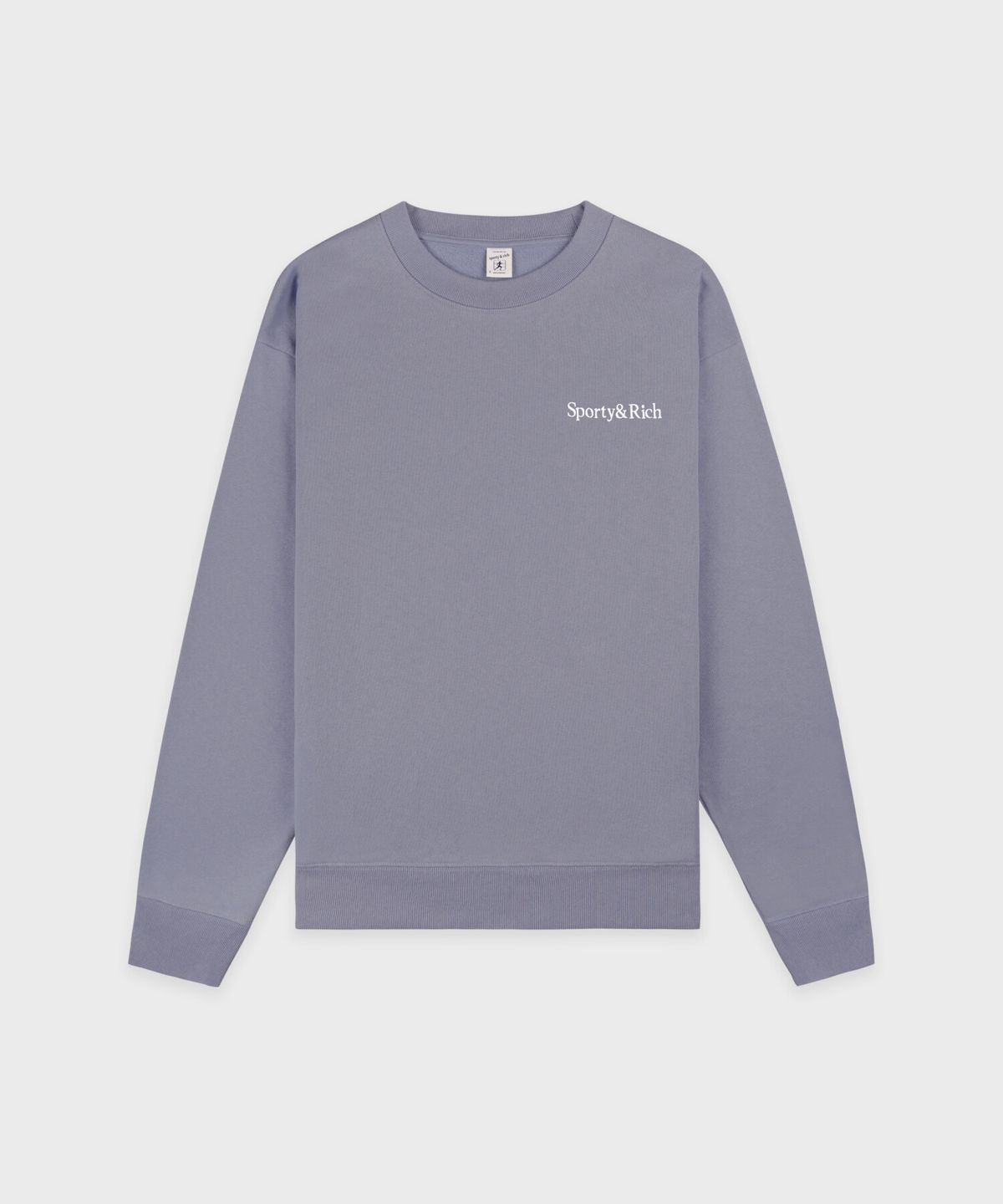 스포티앤리치(SPORTY&RICH) 세리프 로고 자수 크루넥 남여공용 - 페이디드 인디고 R265AUW015