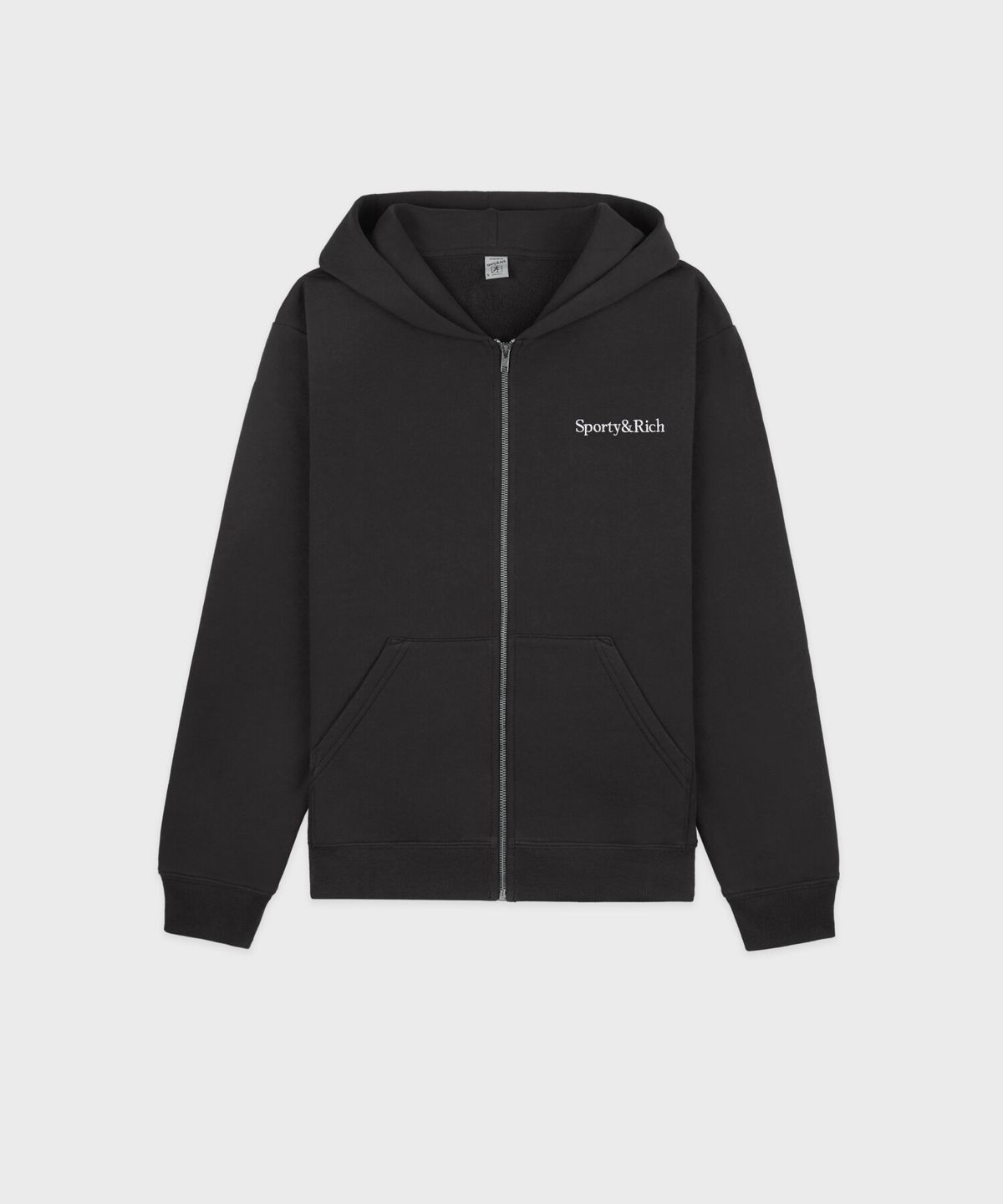 스포티앤리치(SPORTY&RICH) 세리프 로고 자수 집업 후드 남여공용 - 페이디드 블랙 R265AUW008
