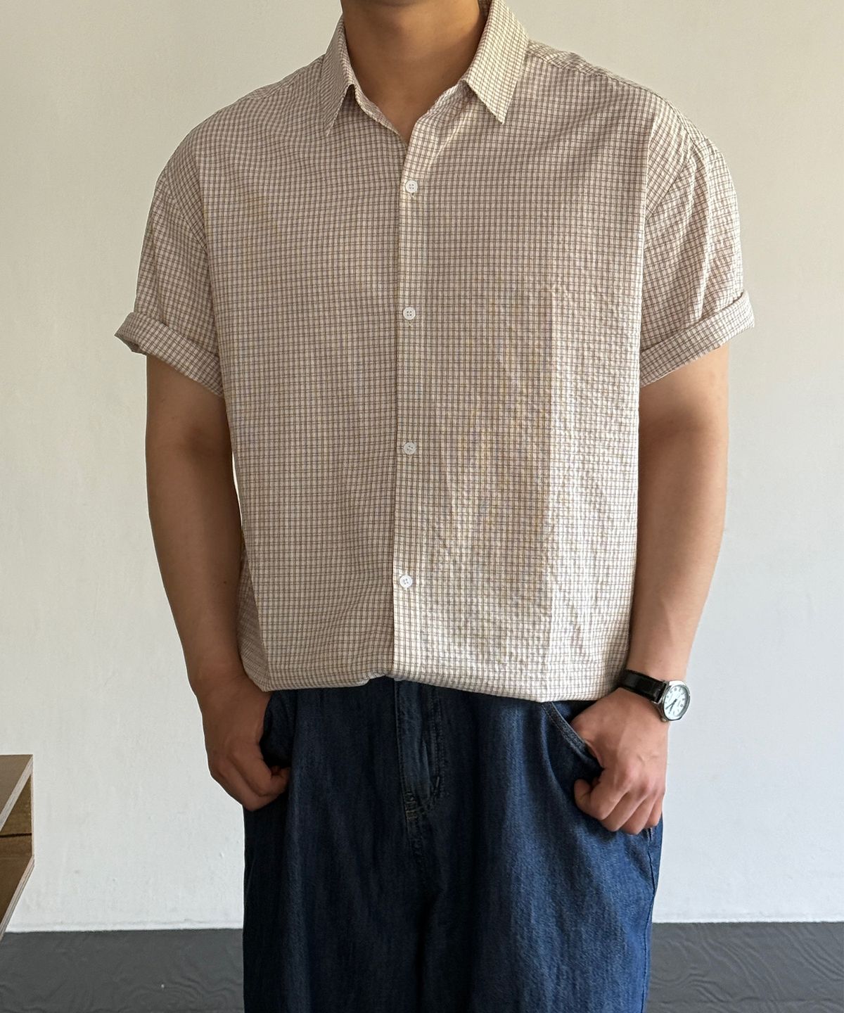 바이모노(BYMONO) [빅사이즈 M-8XL] 쏙쏙셔츠 산뜻 체크 자동넣입 반팔 셔츠