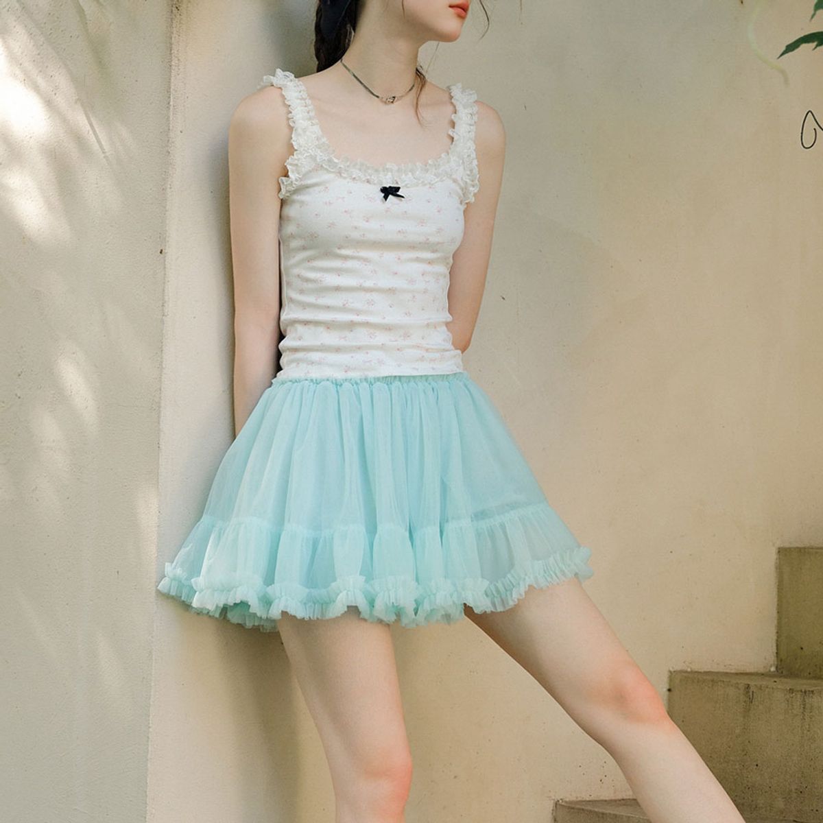 쎄무아듀(CEST MOIDEW) Cest_Mesh ruffle mini skirt