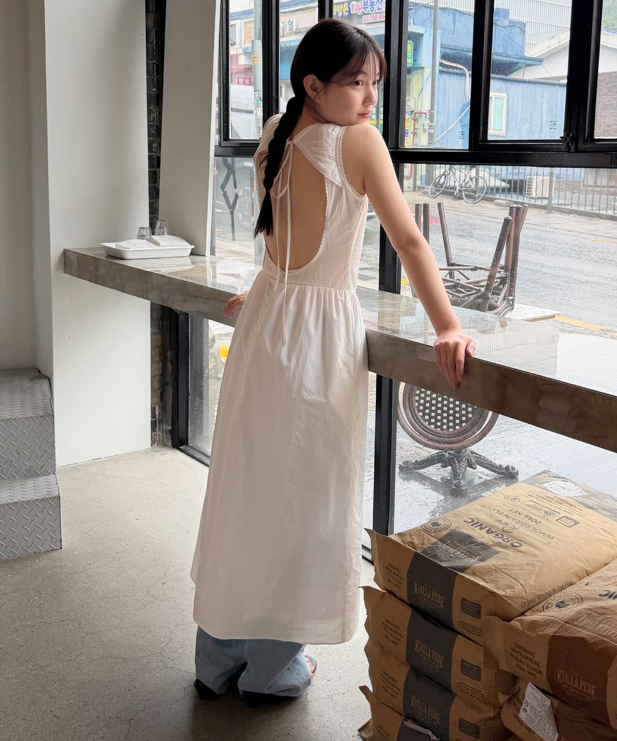 호와스(HOWUS) BACKLESS COTTON ONE-PIECE (OFF WHITE)