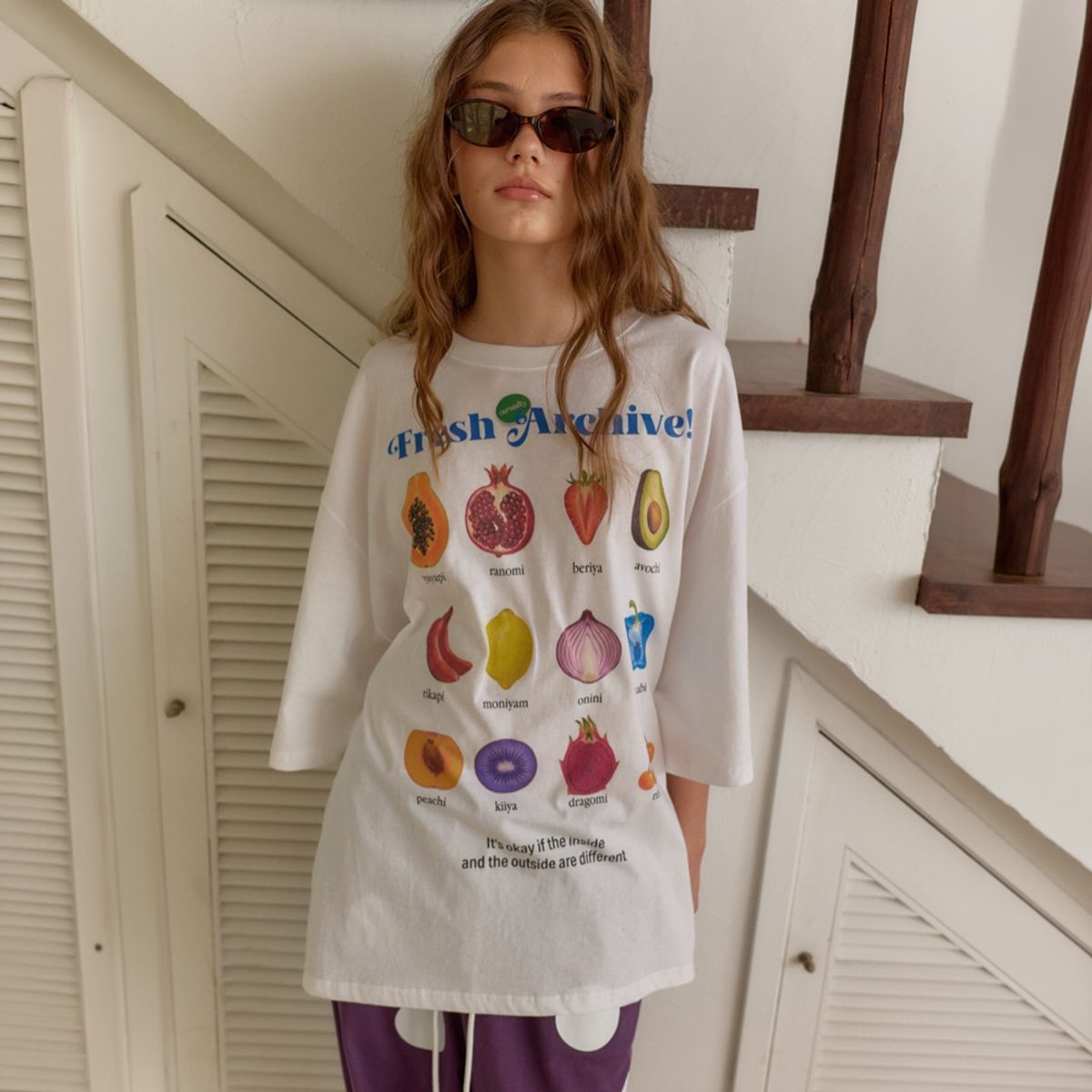 아우어솔티(OURSAALTY) Fruit Market T-Shirt / White